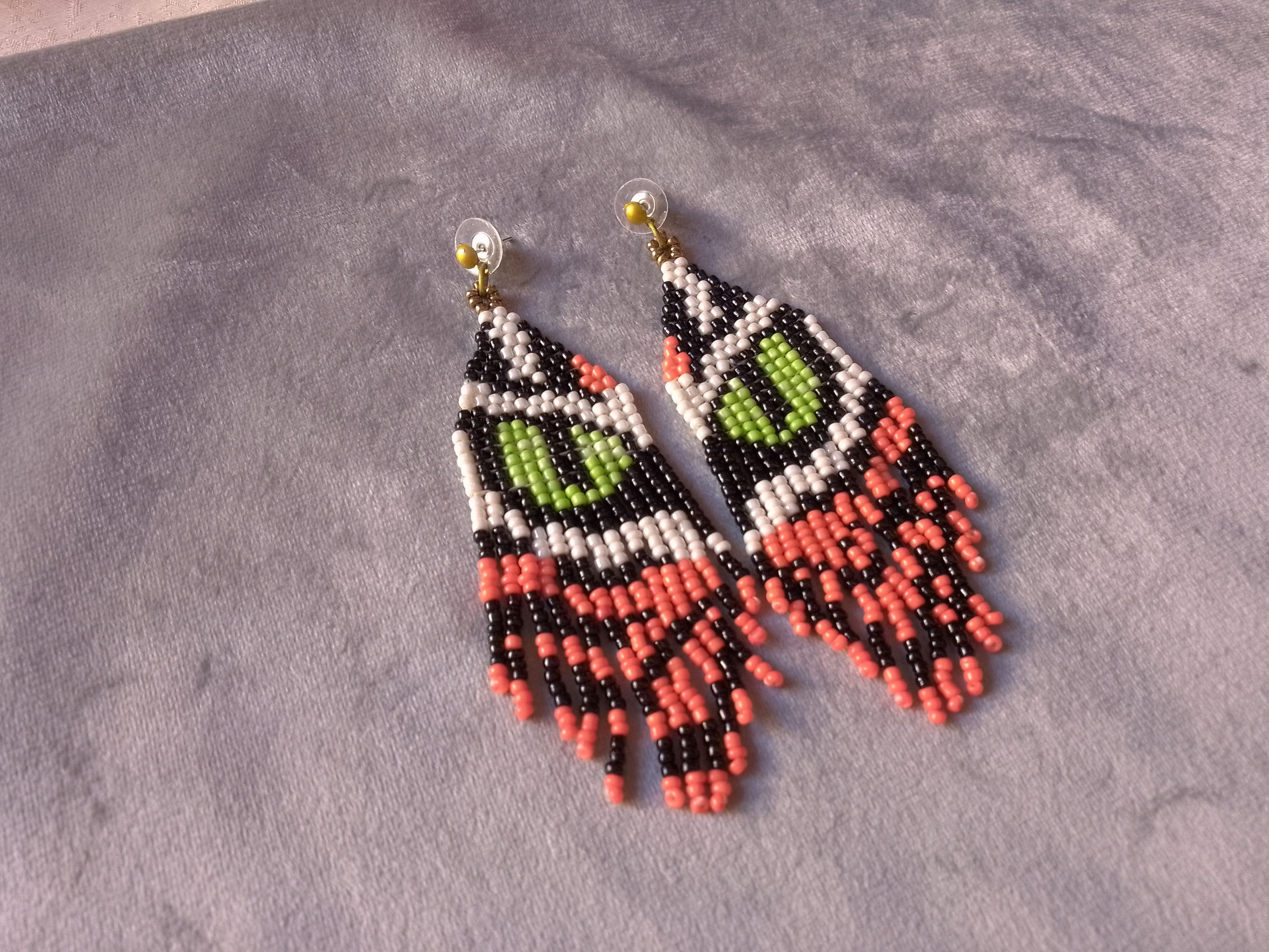 Handmade Earrings Long Bangs Eye Tiger Pattern Ethnic Size ONE SIZE - 4 Thumbnail