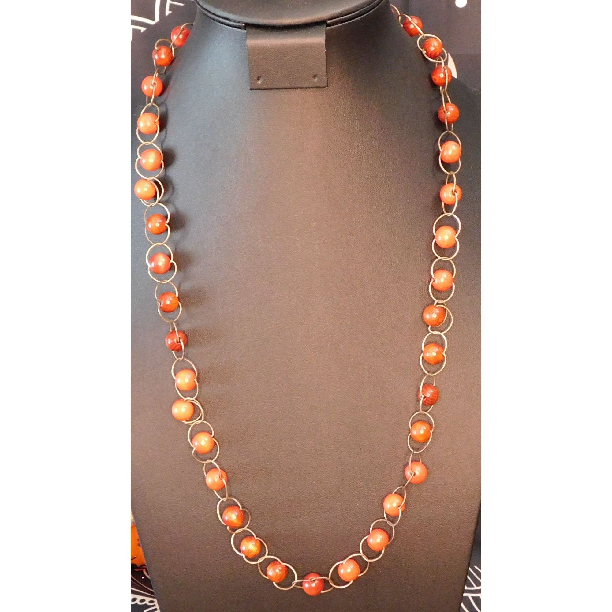 Other Rustic Wood Beaded Metal Loop Link Necklace Size ONE SIZE - 3 Thumbnail