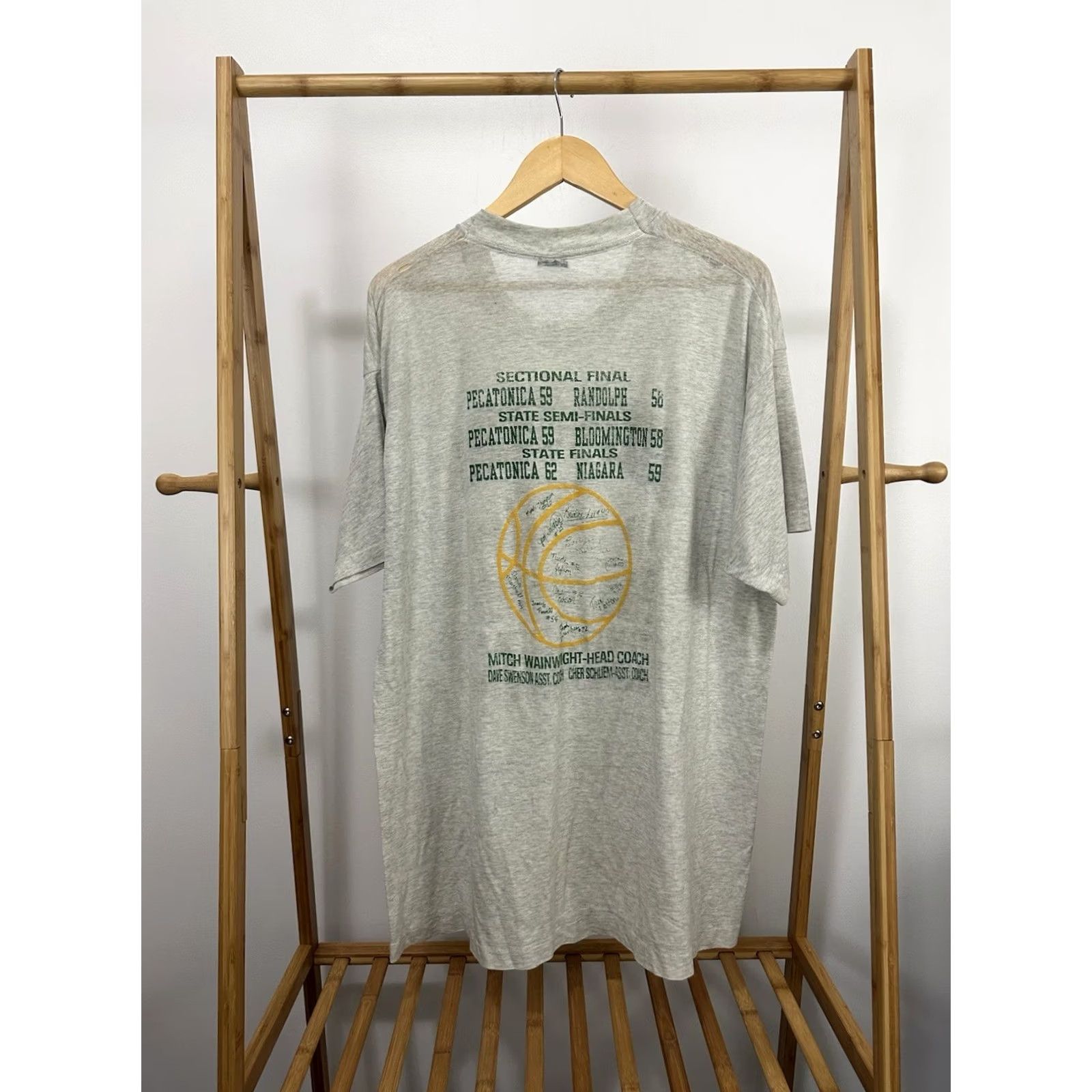 Fruit Of The Loom VtG State Champs 90s Paper Thin Burnout Super Worn WIP Work T-Shirt 2XL Gray Mens Shirt Distressed Grunge Workwear 90s Mens Size US XXL / EU 58 / 5 - 2 Thumbnail