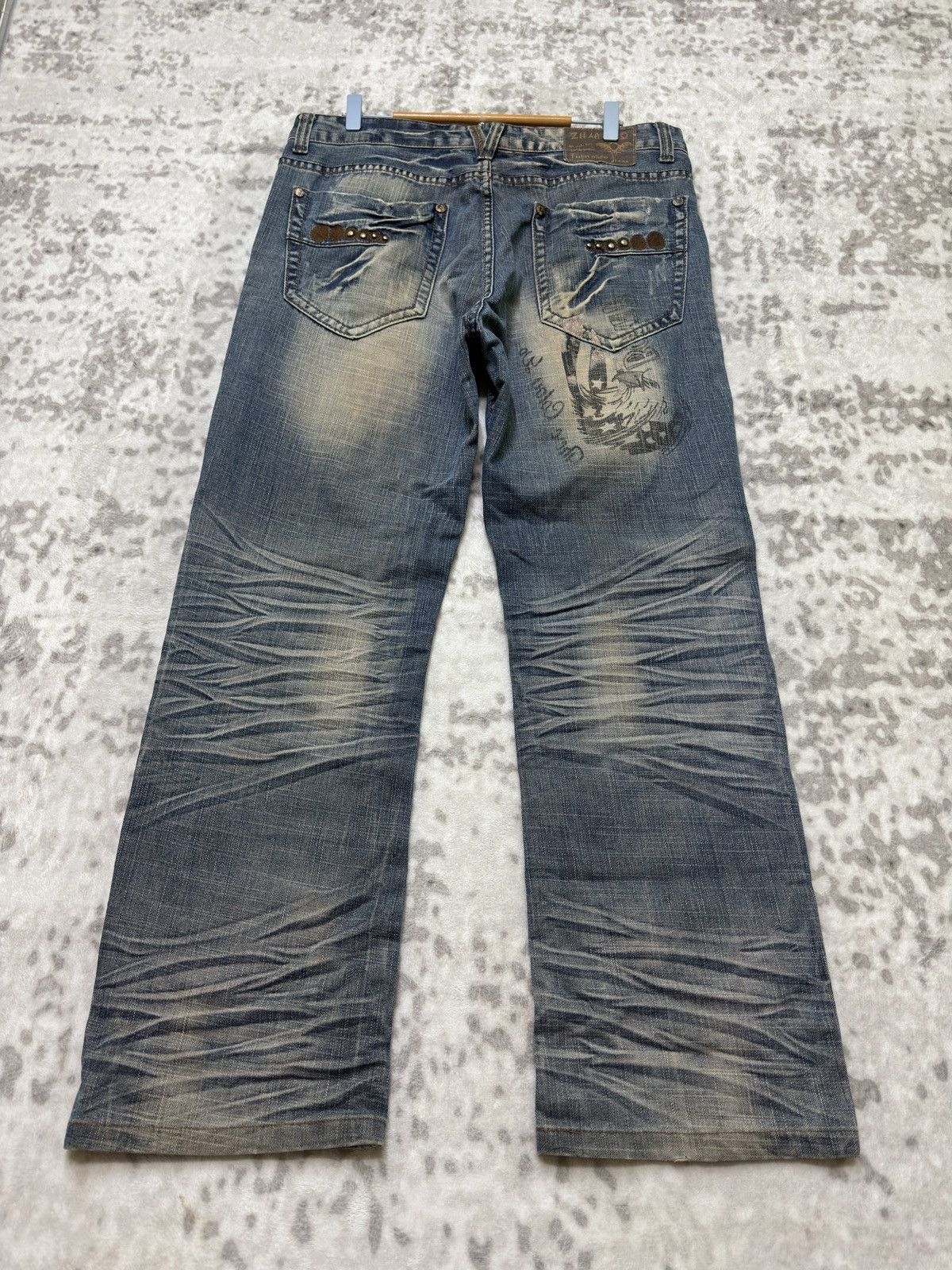 Japanese Brand Zhao Dao Patchwork Mud Washed Denim Y2K Regular Fit Jeans Size US 34 / EU 50 - 2 Thumbnail