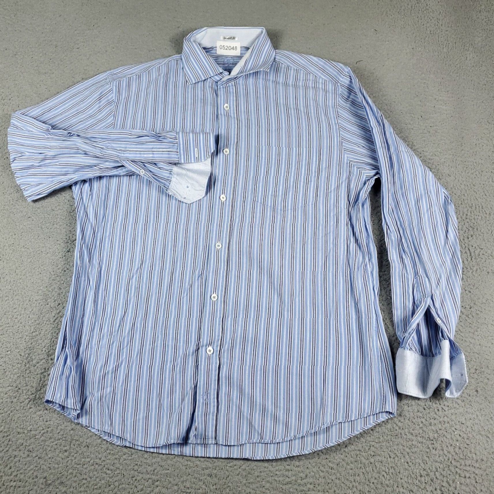 BUGATCHI Bugatchi Uomo Shirt Mens XL Blue Striped Button-Up Long Sleeve Regular Fit Casual Size US XL / EU 56 / 4 - 2 Thumbnail