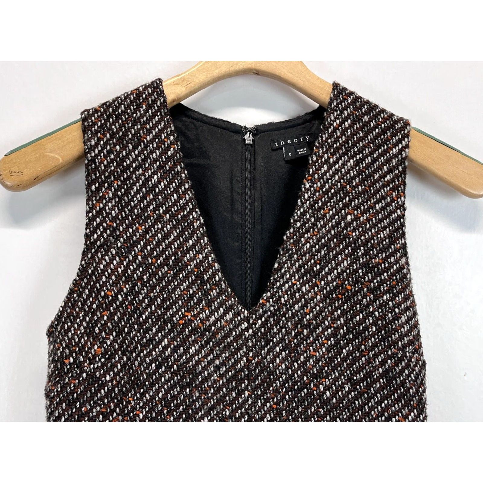 Theory THEORY Jumper Dress A-Line Wool Blend Tweed V-Neck Zip Short Dress Sz 0 Brown Women Classic Designer VGUC Size XS / US 0-2 / IT 36-38 - 3 Thumbnail
