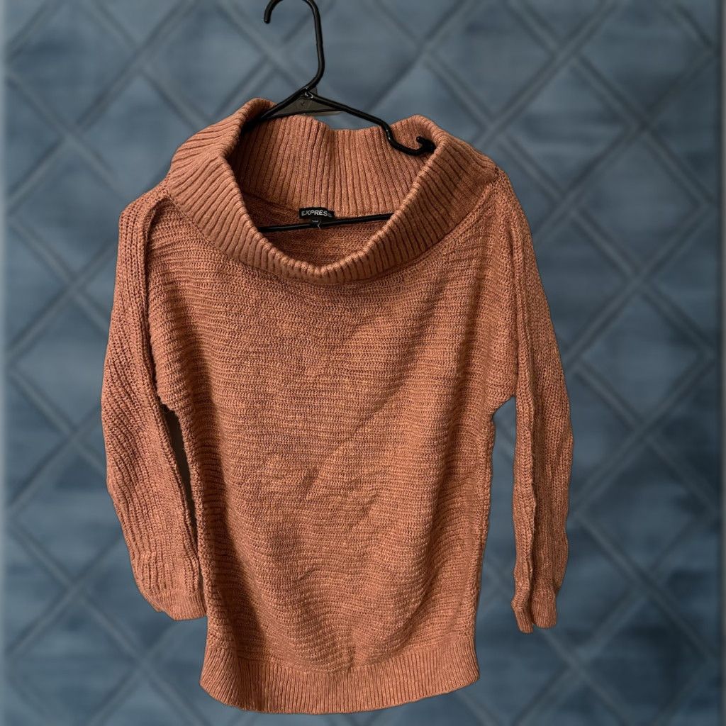 Express VINTAGE Express Oversized Pullover Sweater Womens Orange 3/4 Sleeve Cowl Neck Knit Size Medium Size M / US 6-8 / IT 42-44 - 1 Thumbnail