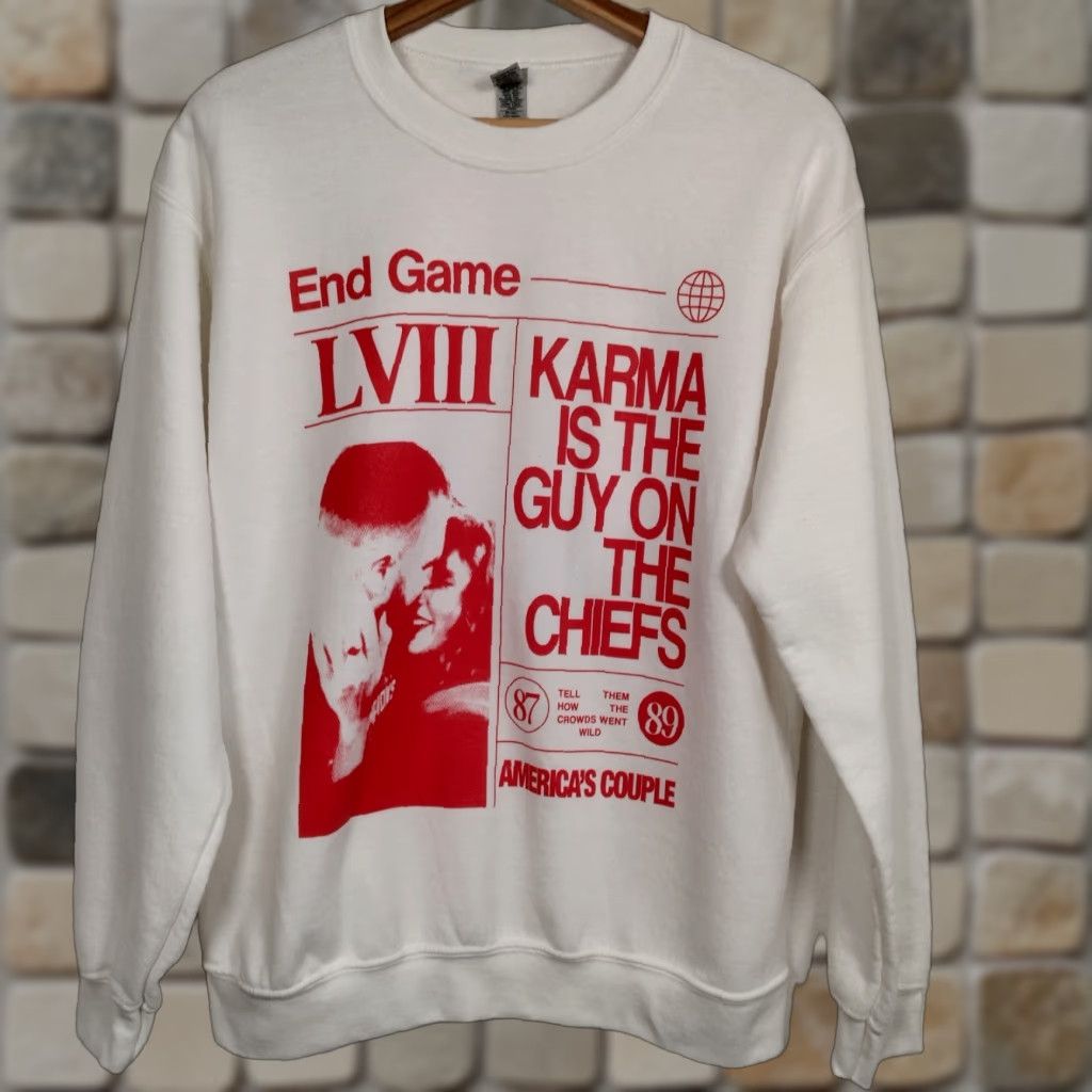 Gildan Swiftie Sweatshirt M White Graphic Love Karma Engaged Romance Unisex Adults Pullover Crew Neck Long Sleeve Gildan Heavy Blend Size US M / EU 48-50 / 2 - 1 Thumbnail