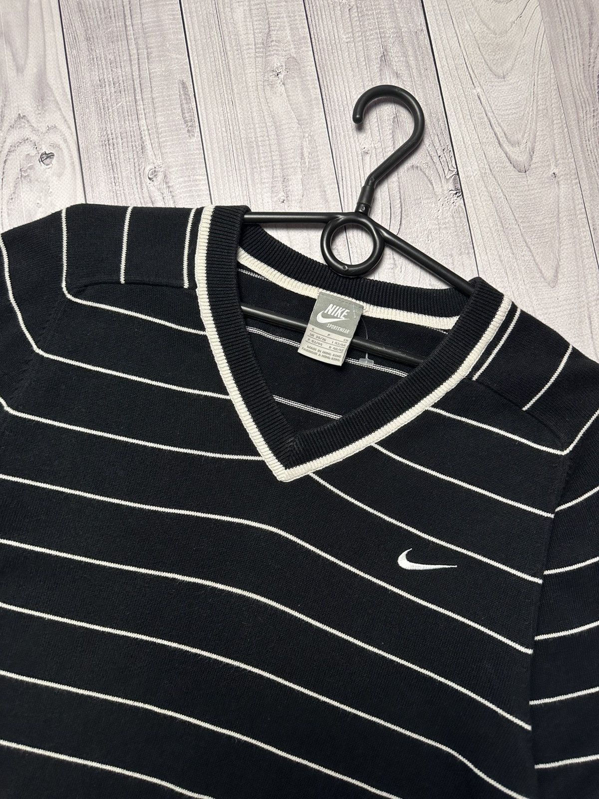 Nike × Vintage Vintage Nike sweater striped black size S rare logo Size US S / EU 44-46 / 1 - 3 Thumbnail