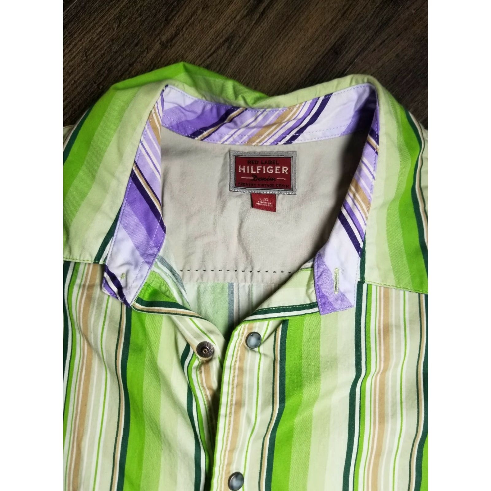 Tommy Hilfiger VINTAGE Tommy Hilfiger RED LABEL Pearl Snap Green Shirt St Patricks Day Mens L Button-Front Short Sleeve Cotton Size US L / EU 52-54 / 3 - 4 Thumbnail