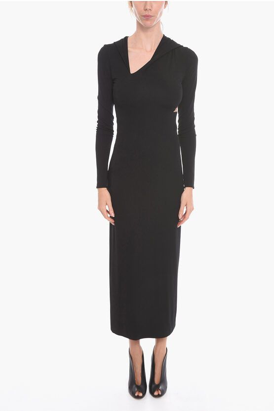 image of Versace Jersey Hooded Long Dress With Cut-Out Details in Black, Women's (Size XS)