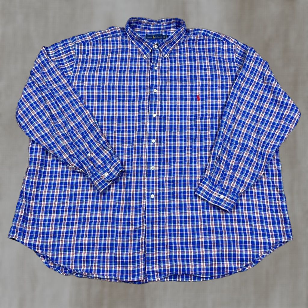 Ralph Lauren Ralph Lauren Button-Up Shirt Men 3XB Big & Tall Blue Red Plaid OCBD Pony Logo Button-Down Casual Dress Shirt Size 48R - 1 Thumbnail