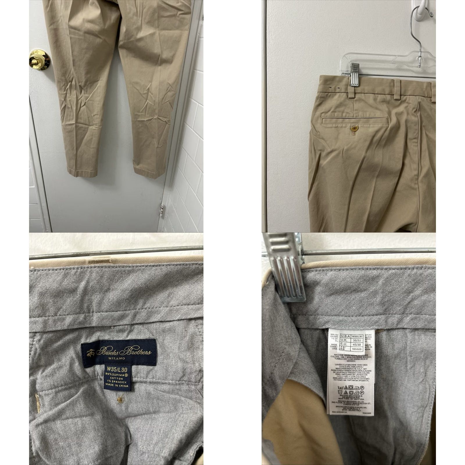 Brooks Brothers Brooks Brothers Milano Pants Mens 35x30 Chino Khaki Supima Cotton Blend Beige Straight Flat Front Size US 35 - 8 Thumbnail