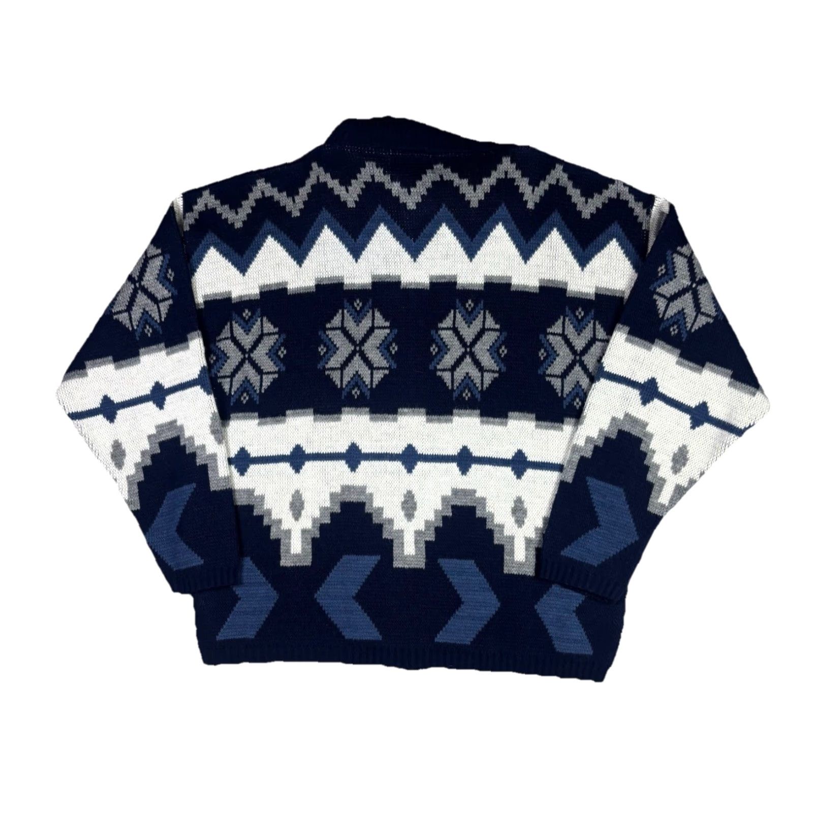 Vintage VINTAGE Full Zip Sweater 90s Blue Acrylic XL Men Crew Neck Knit - Comfort Knits Pattern Snowflake Angl?? Size US XL / EU 56 / 4 - 2 Thumbnail