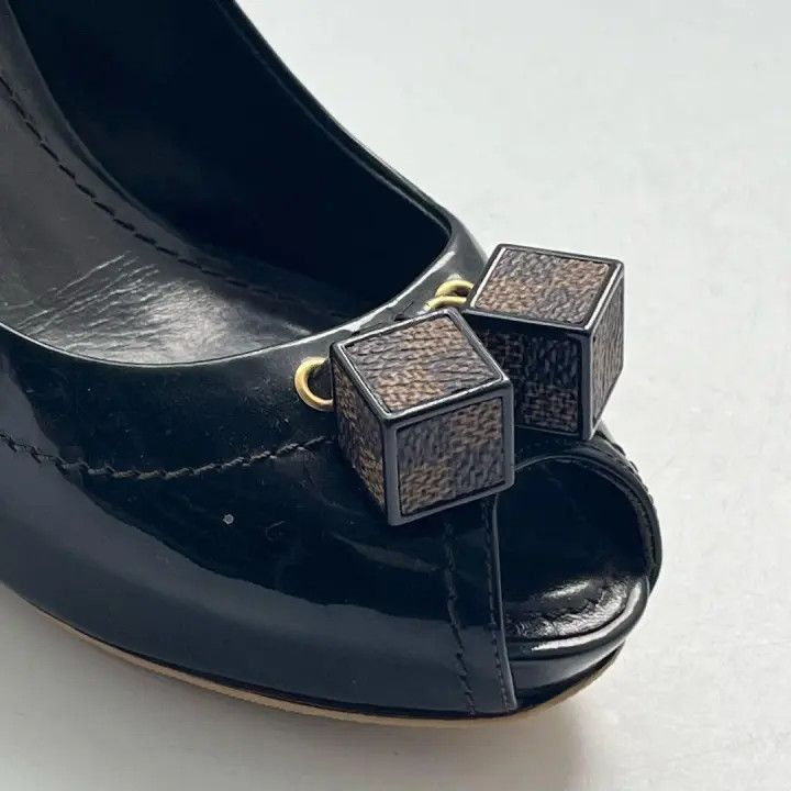 Louis Vuitton Louis Vuitton Black Checkered Peep-Toe Heels -2508 Size US 4 / IT 34 - 6 Thumbnail