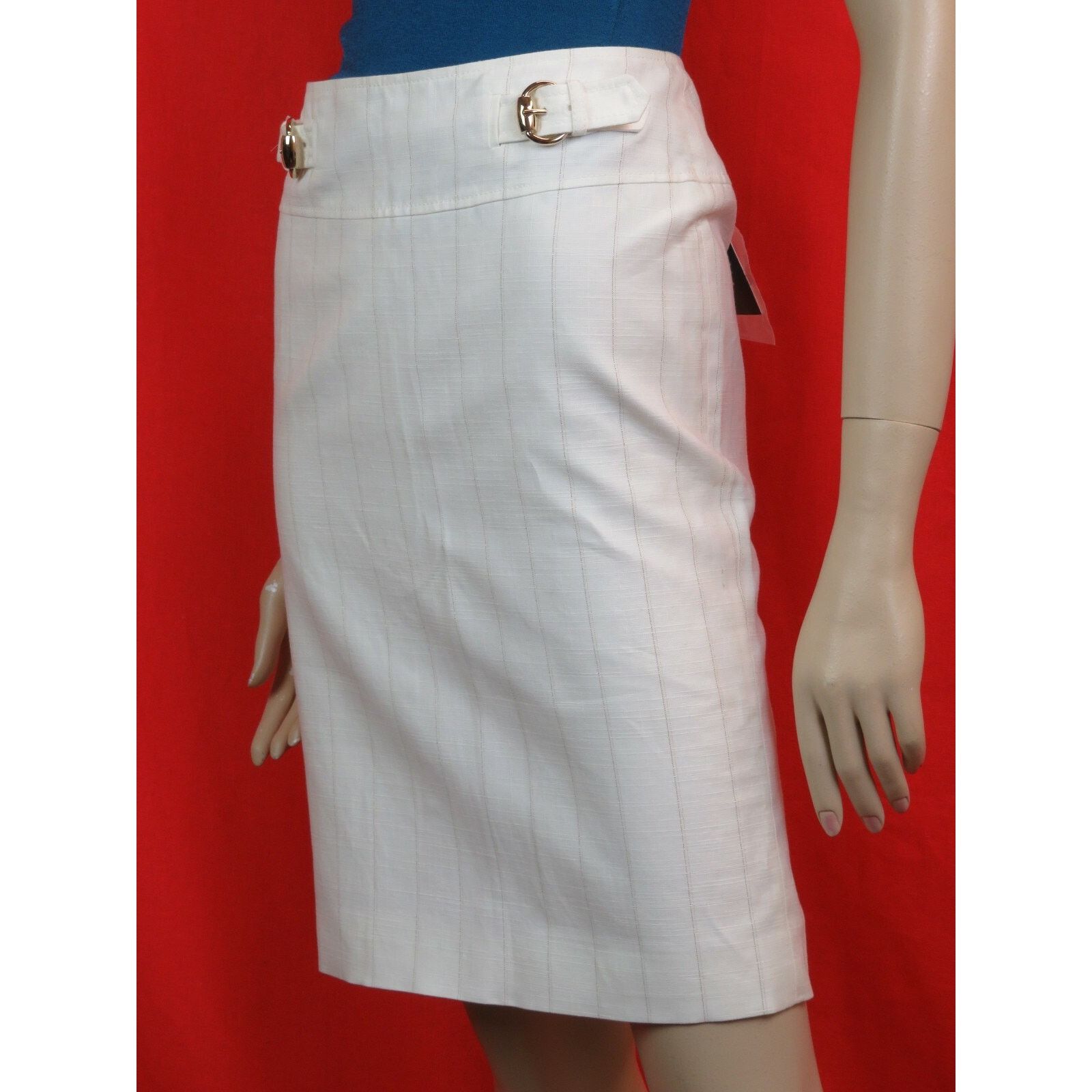 Gucci GUCCI 1702 WHITE LINEN STRIPE BELTED BUCKLE SKIRT 46 $695 IT Size 32" / US 10 / IT 46 - 1 Thumbnail
