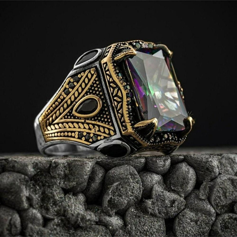 Designer Men's Handmade Mystic Topaz Open 925 Sterling Silver Ring Size ONE SIZE - 2 Thumbnail