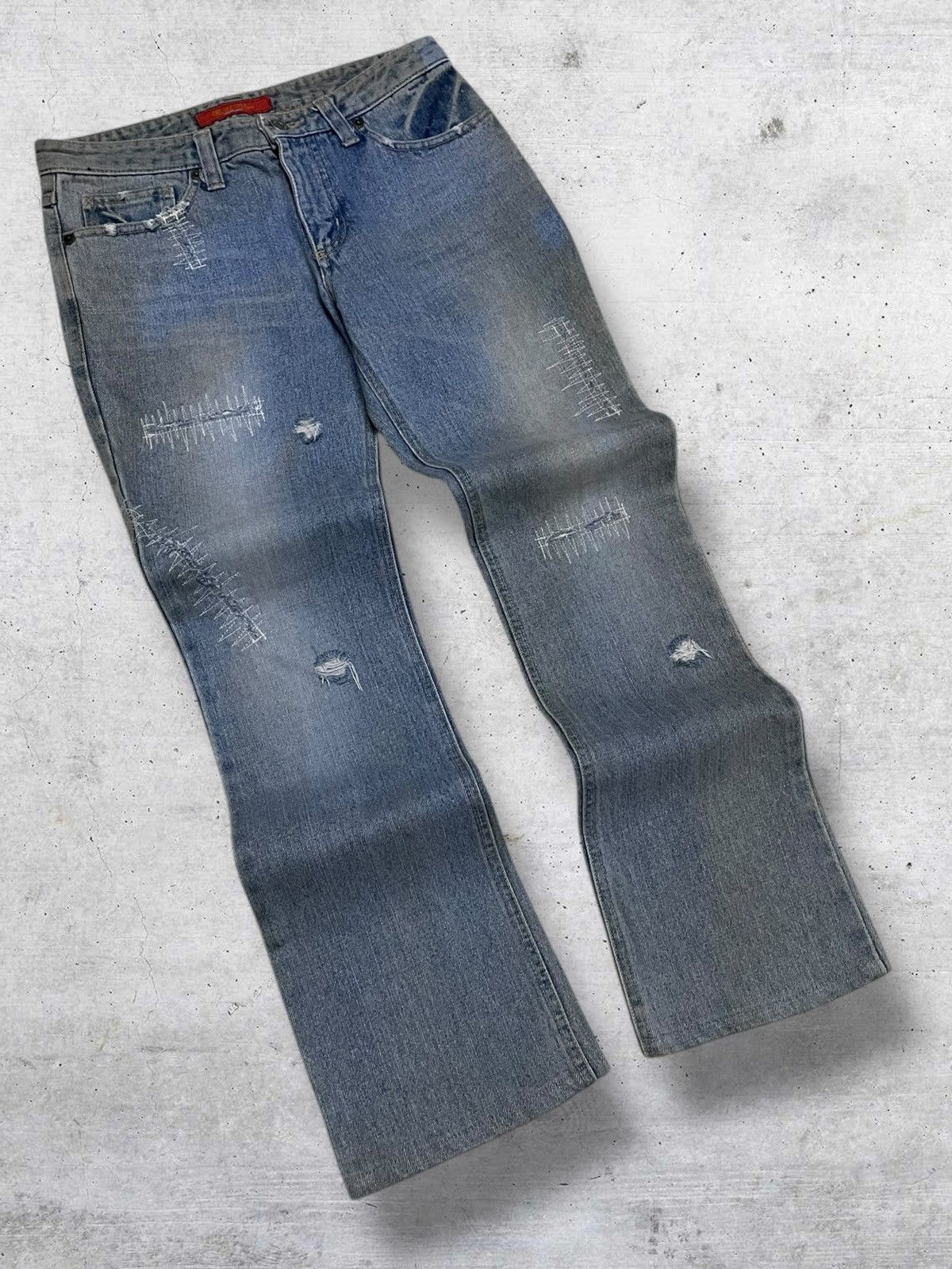 Tornado Mart VINTAGE REAL INTERPLANET OG JAPAN DIRTY STYLE FLARED DENIM Size US 28 / EU 44 - 2 Thumbnail