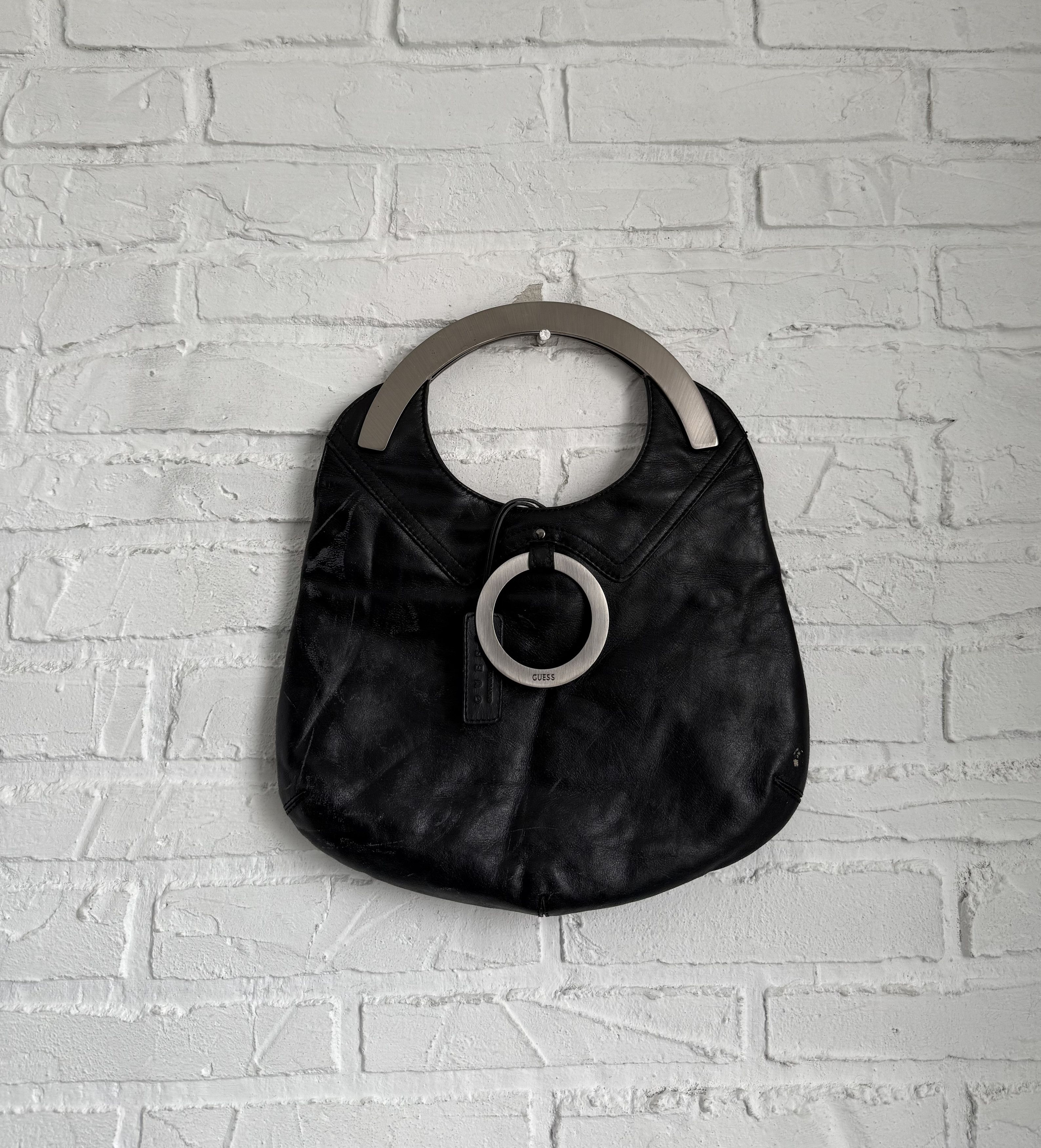 Guess Vintage 2000s Guess Black Leather Bag Y2K Metal Ring Handle Size ONE SIZE - 1 Thumbnail