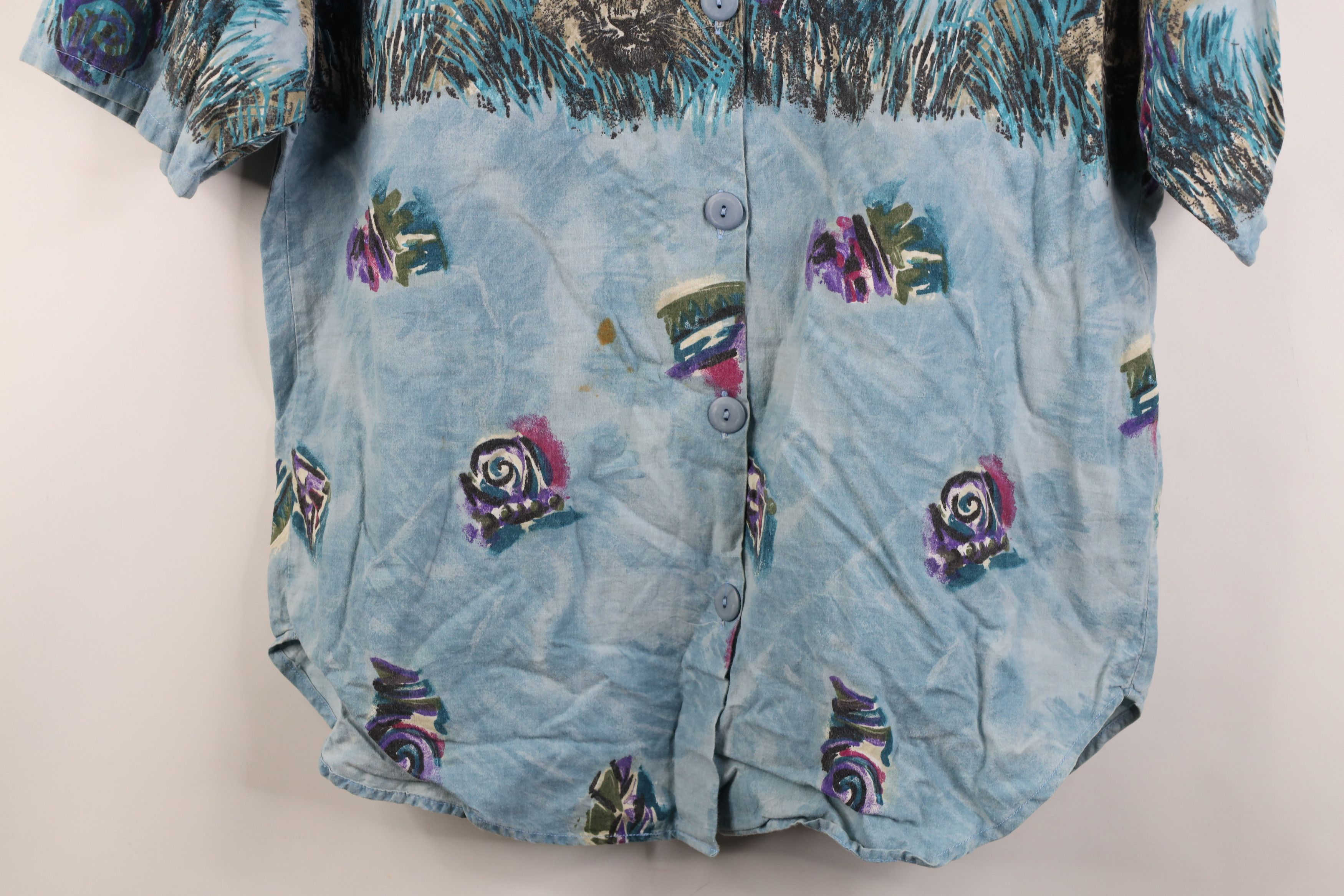 Vintage Vintage 90s Streetwear Tiger Cat Short Sleeve Button Shirt Size L / US 10 / IT 46 - 3 Thumbnail