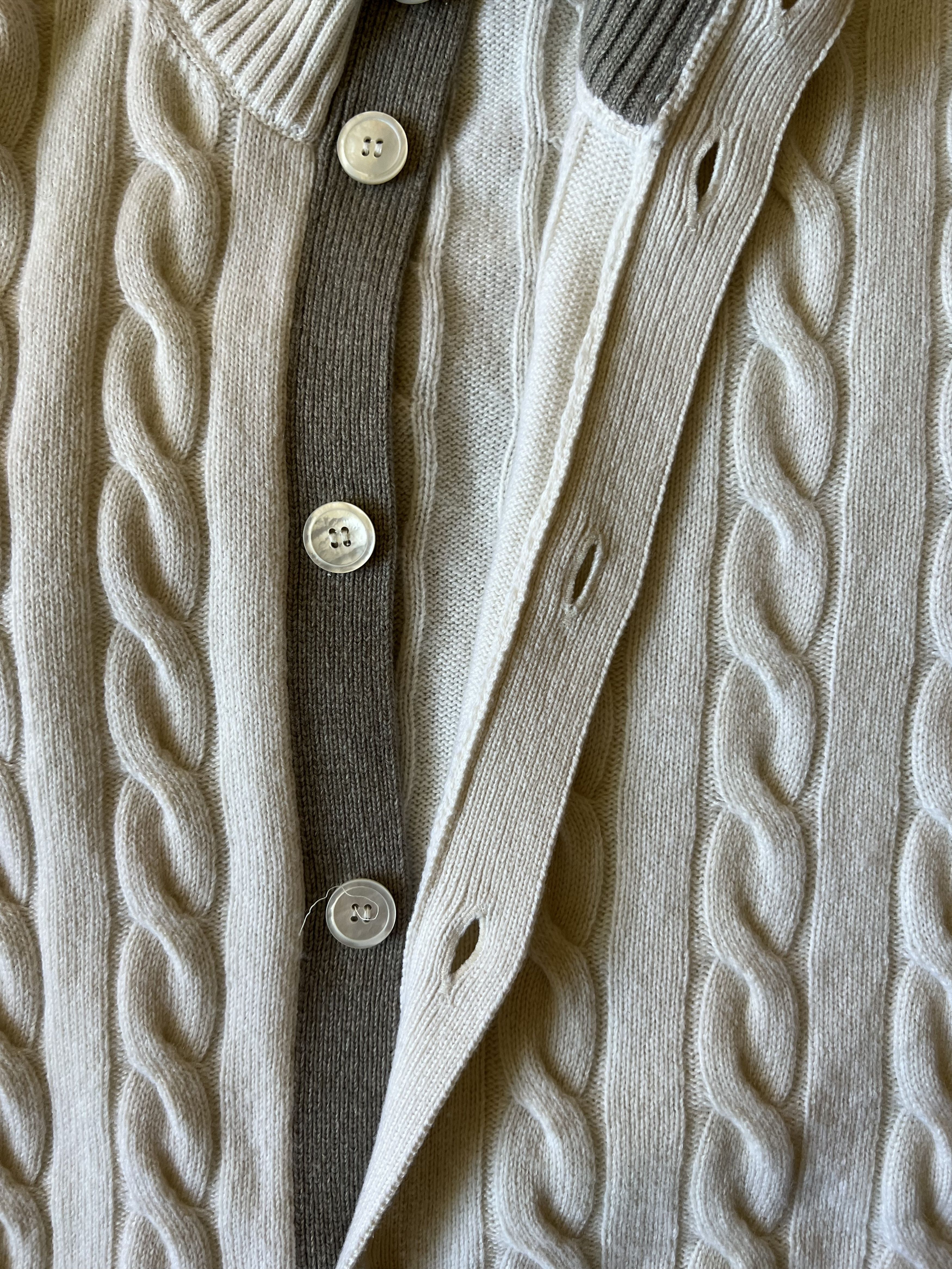 Gran Sasso Gran Sasso Cashmere Cable-Knit Cardigan Sweater Ivory Gray Size US M / EU 48-50 / 2 - 3 Thumbnail