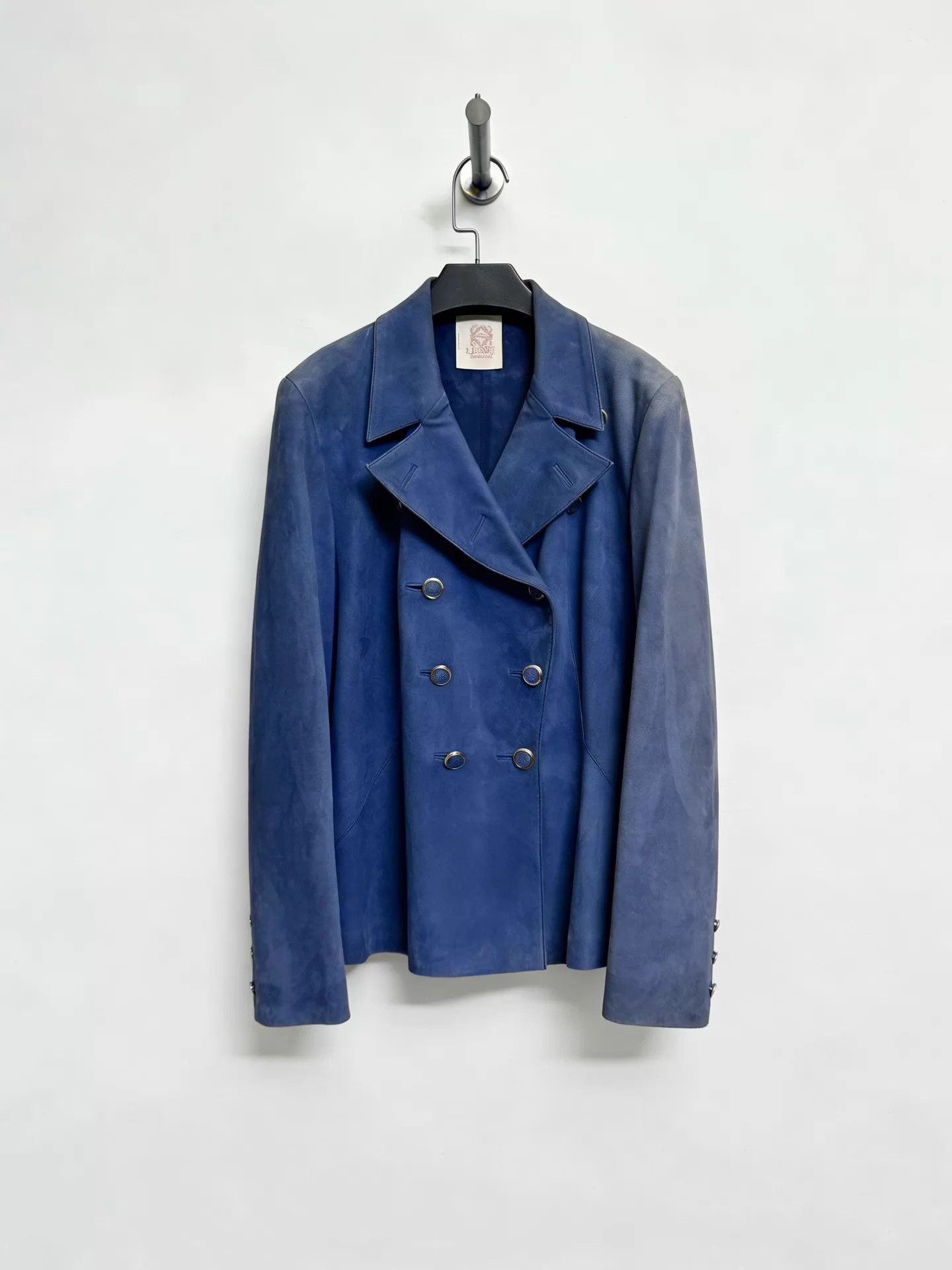Loewe Loewe 1970s Double Breasted Blue Nubuck Leather Jacket Size M / US 6-8 / IT 42-44 - 1 Thumbnail