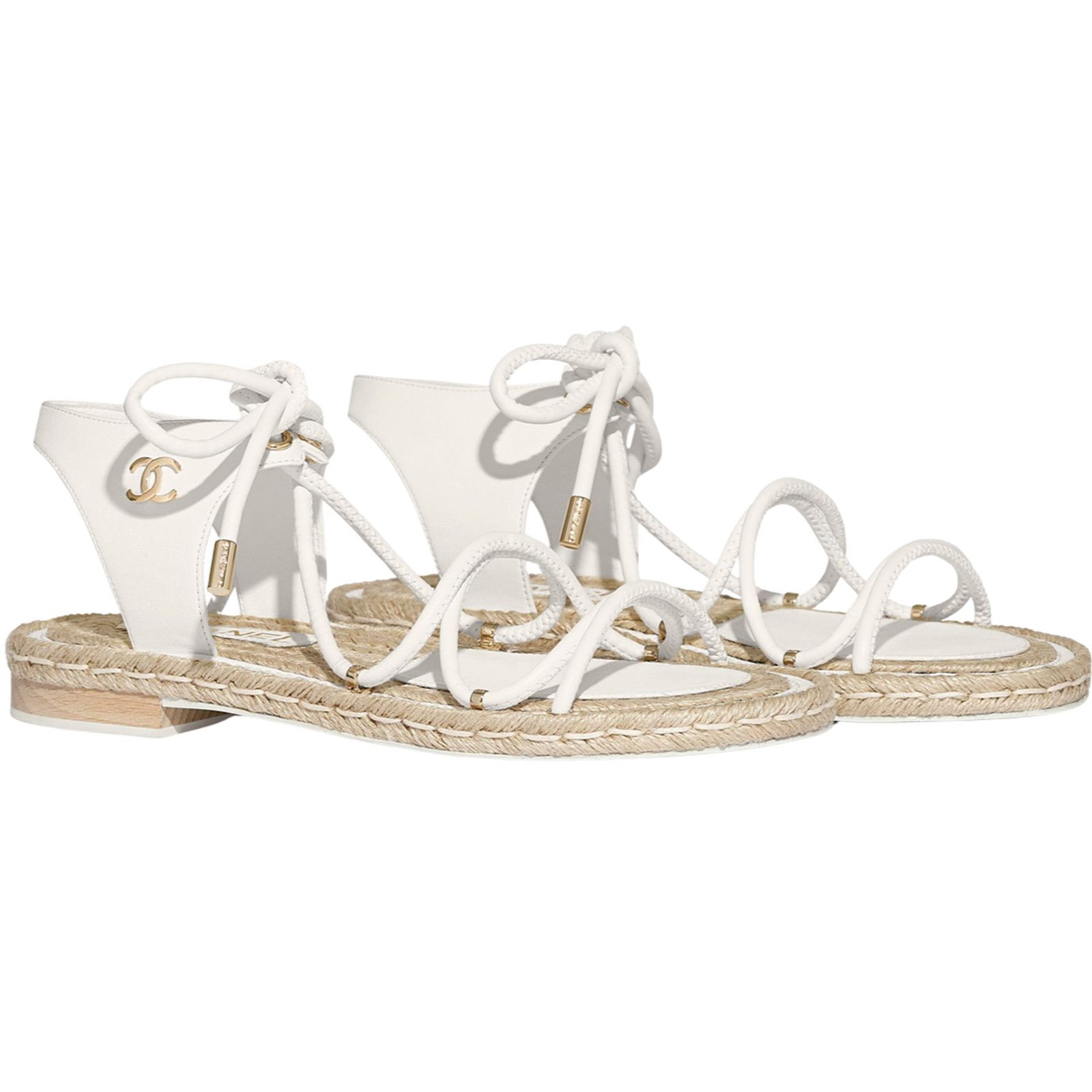 Chanel Chanel White Lambskin CC Mules Lace Up Espadrille Sandal 36 Size US 6 / IT 36 - 1 Thumbnail