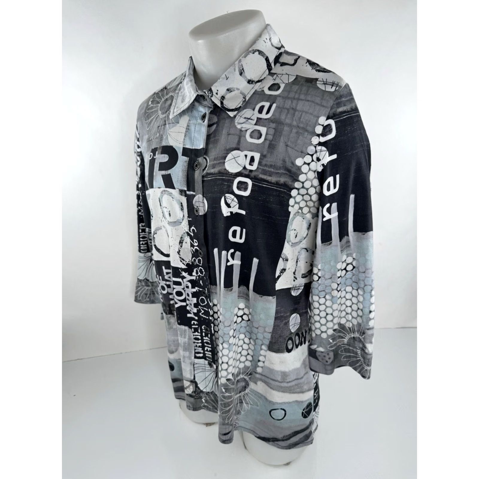 Vintage Dolcezza Blouse C8 Zip Back Womens L Shirt Black / Gray / White Dress Top Size L / US 10 / IT 46 - 3 Thumbnail