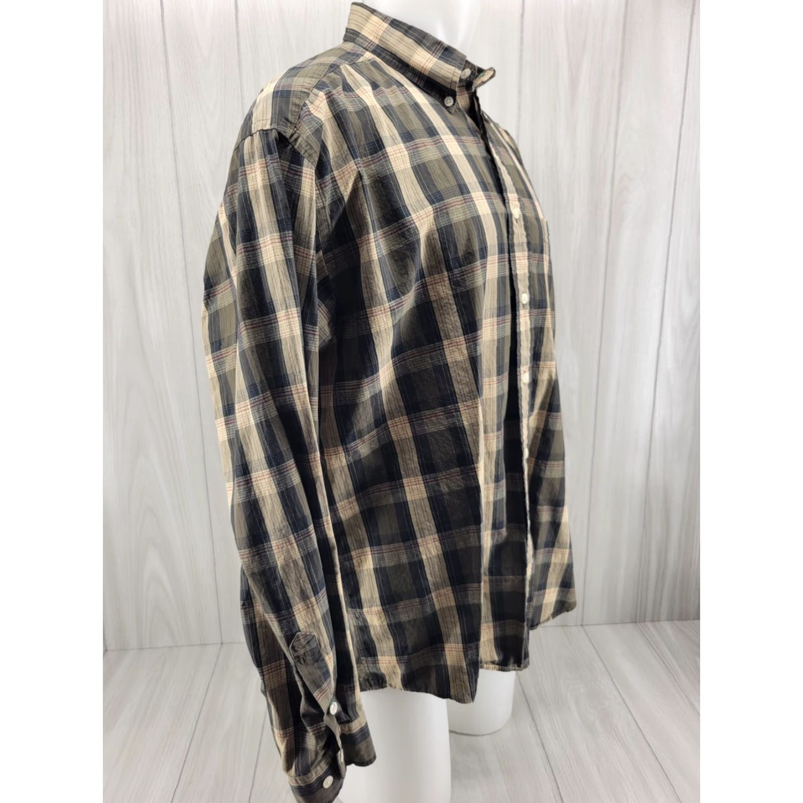 Tommy Hilfiger VINTAGE Tommy Hilfiger Plaid Button-Up Shirt XL 90s Crest Logo Cotton Tan Green Mens Shirt Size US XL / EU 56 / 4 - 4 Thumbnail