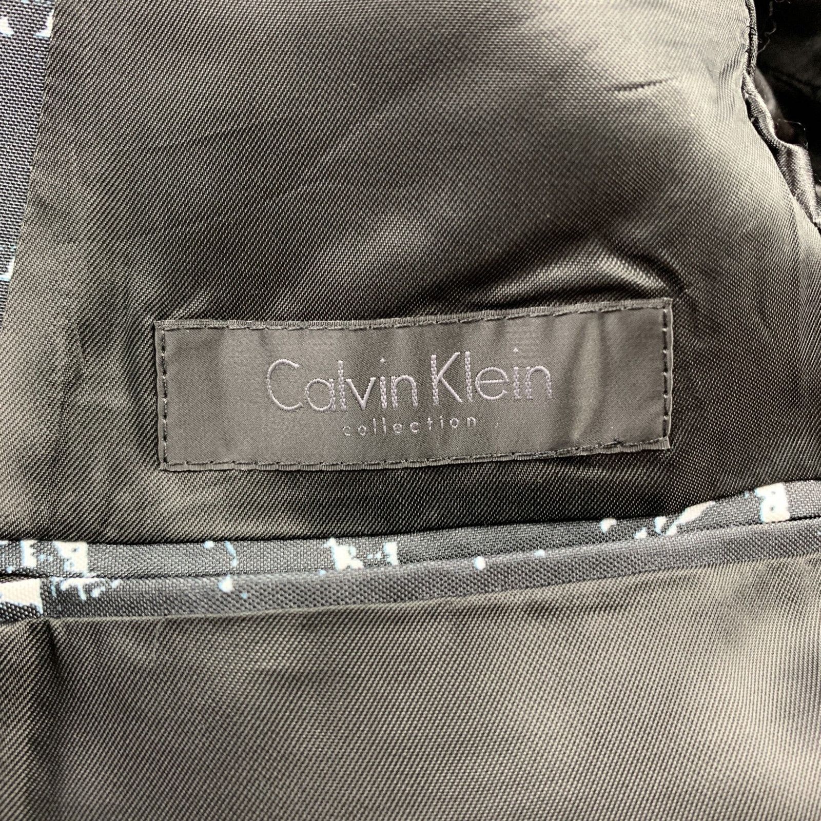 Calvin Klein Size 40 Black & White Print Polyester Sport Coat Size 40R - 6 Thumbnail
