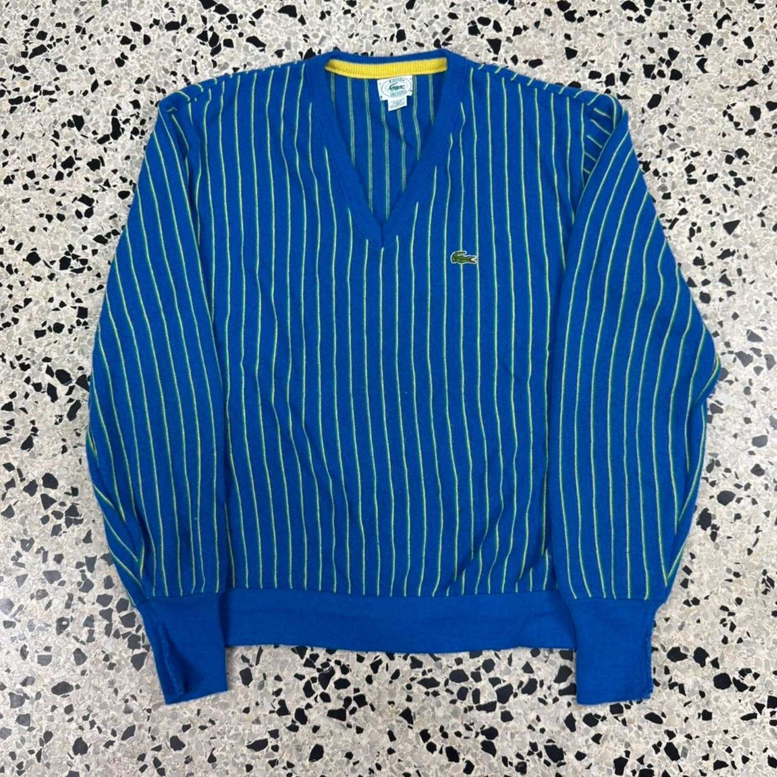 Izod × Lacoste × Vintage VINTAGE 70S 80S IZOD LACOSTE V-NECK VERTICAL STRIPED SWEATER Size US XL / EU 56 / 4 - 1 Thumbnail