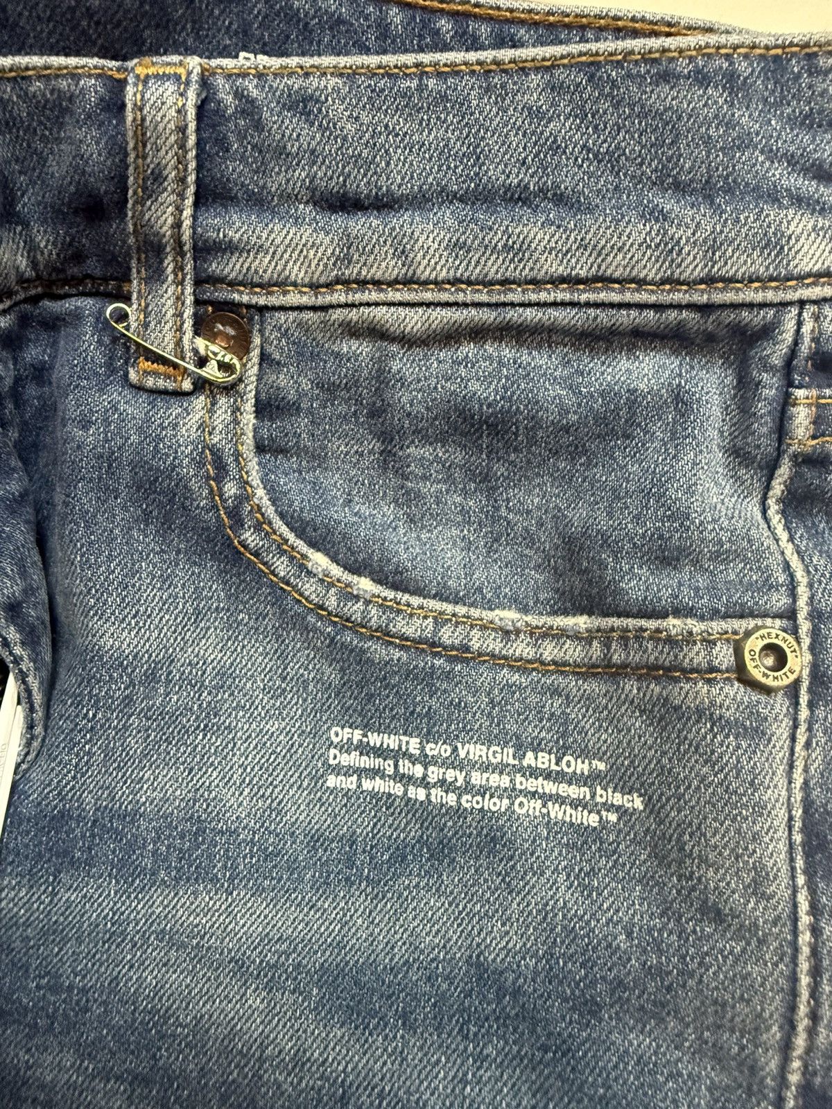 Off-White Off-White c/o Virgil Abloh "Denim" Stripe Slim Fit Jeans Size US 30 / EU 46 - 4 Thumbnail