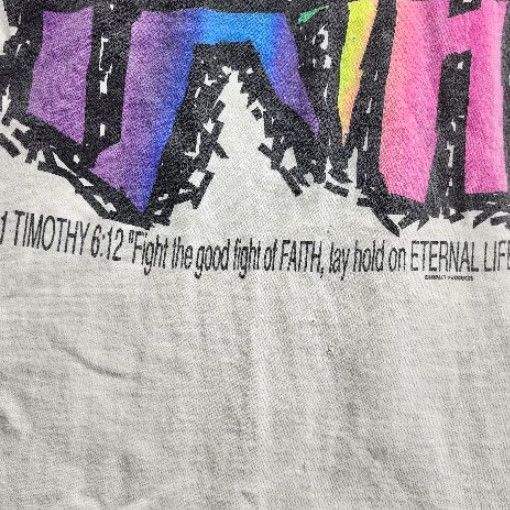 Vintage VINTAGE Faith Gotta Have It 1 Timothy 6:12 Fight The Good Fight Shirt L White Unisex 90s Graphic Tee Boys/Girls Mens/Womens Size US L / EU 52-54 / 3 - 5 Thumbnail