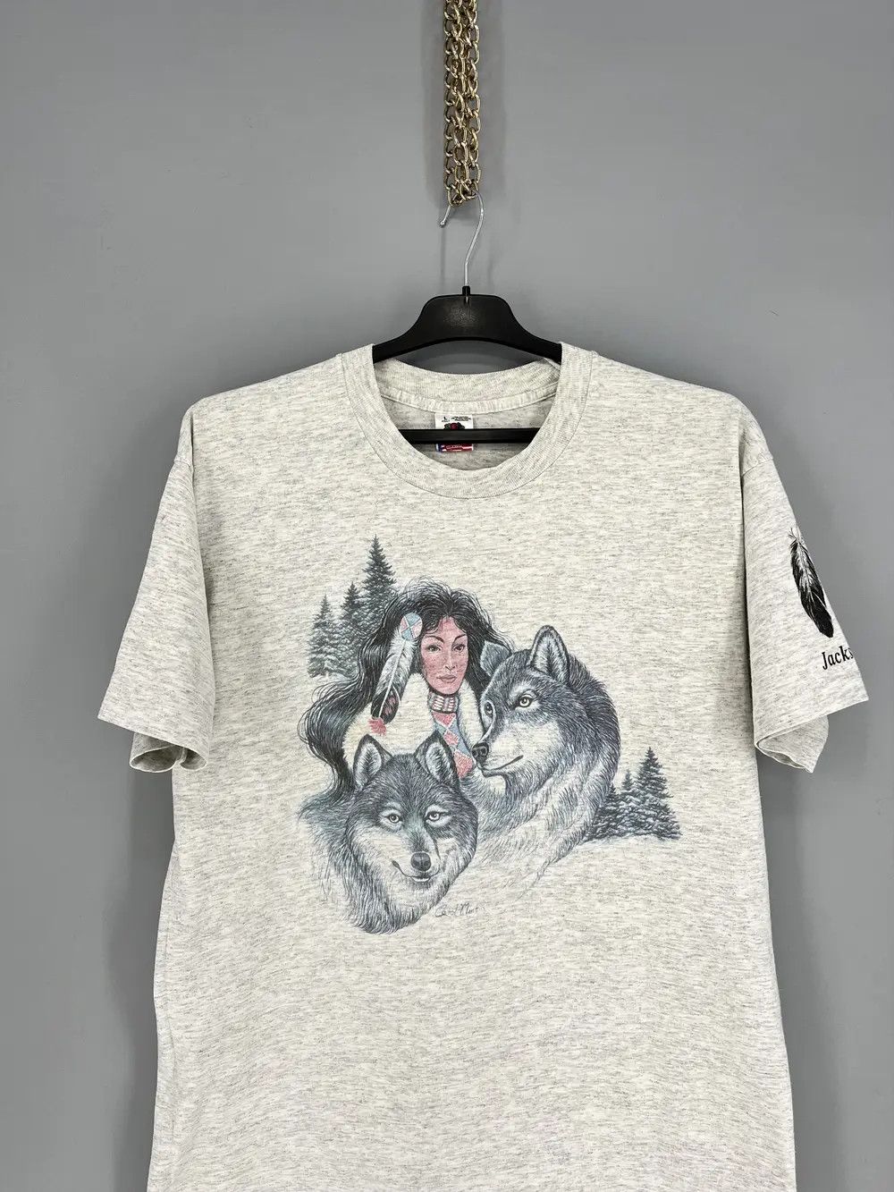 Fruit Of The Loom Vintage Wolf Jackson Hole T Shirt Single Stitch Graphic Tee Size US L / EU 52-54 / 3 - 6 Thumbnail