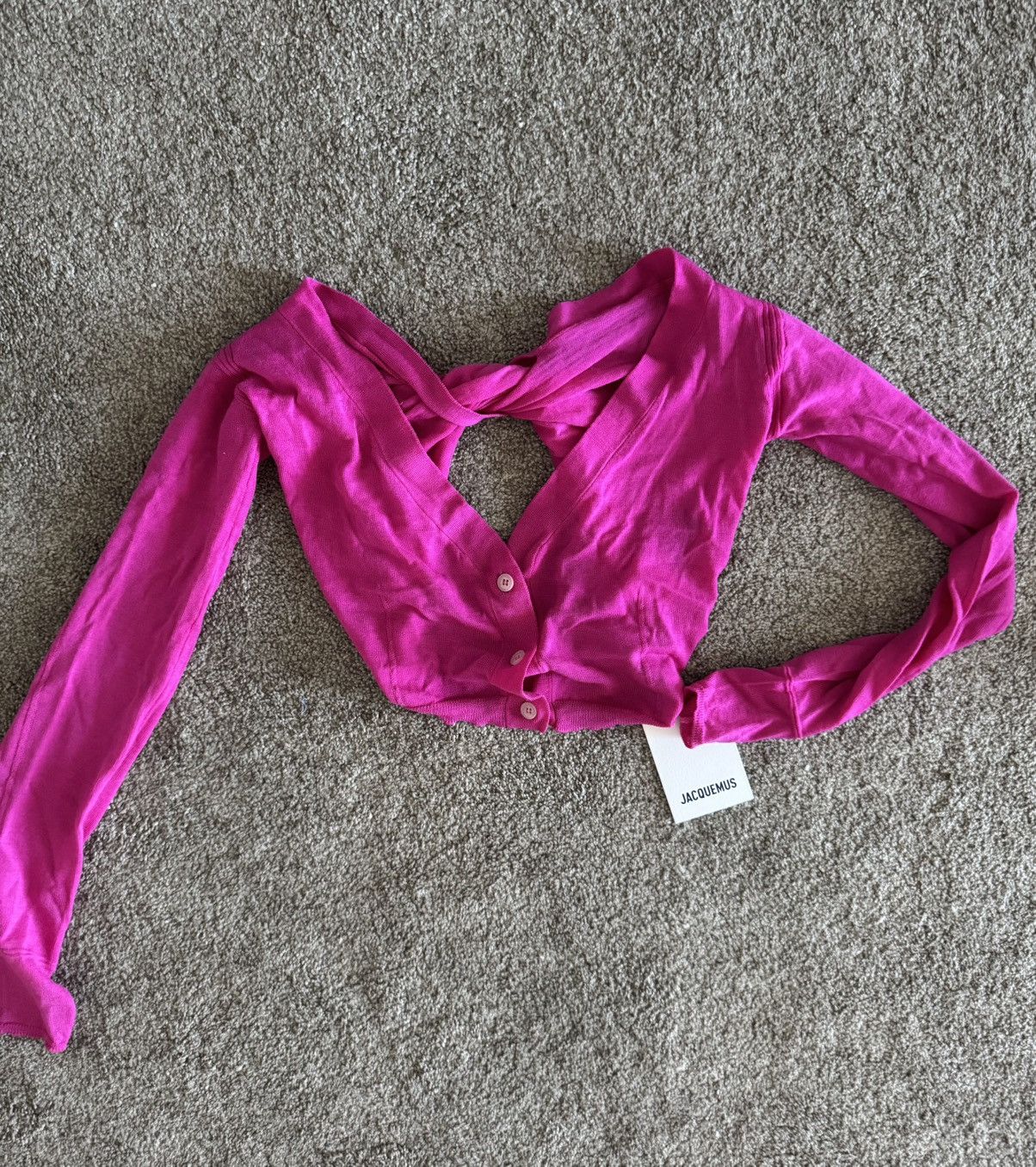 Jacquemus Jacquemus Cropped Long Sleeved Wool Cardigan Top Bright Pink Size XS / US 0-2 / IT 36-38 - 5 Thumbnail