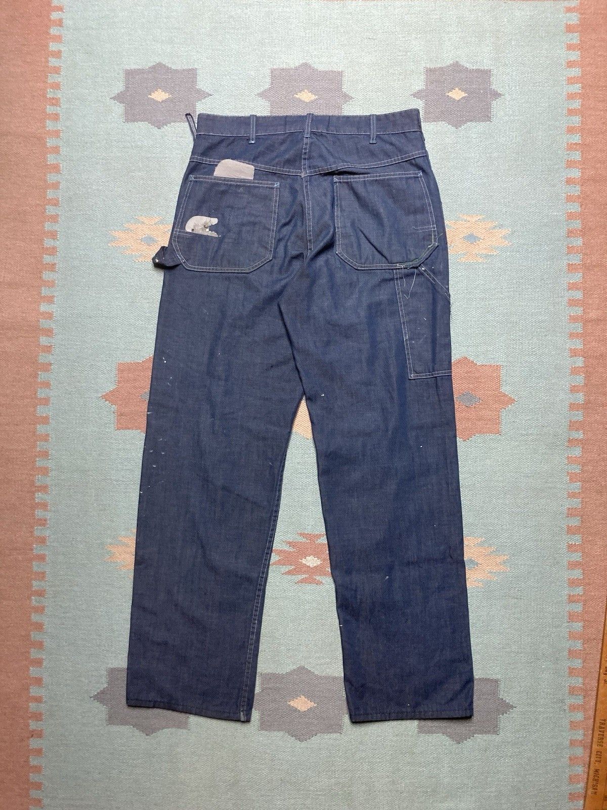 Vintage 70s sears denim carpenter jeans distressed paint AS IS 33x32 Size US 33 - 8 Thumbnail