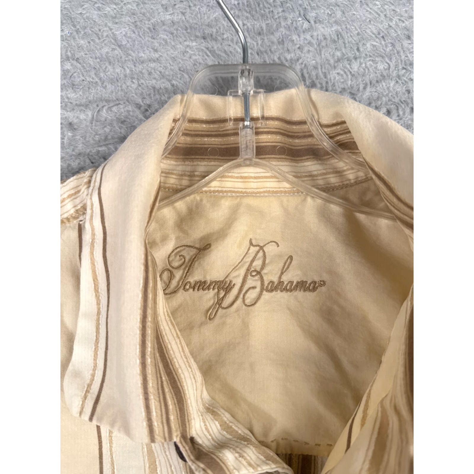 Tommy Bahama Tommy Bahama Shirt Men Large Brown Beige Stripe 100% Tencel Short Sleeve 90s Size US L / EU 52-54 / 3 - 6 Thumbnail