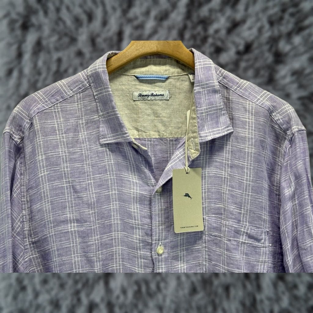 Tommy Bahama Tommy Bahama Linen Button-Up Shirt Men 2XL Purple Long Sleeve Regular Mens Size US XXL / EU 58 / 5 - 1 Thumbnail