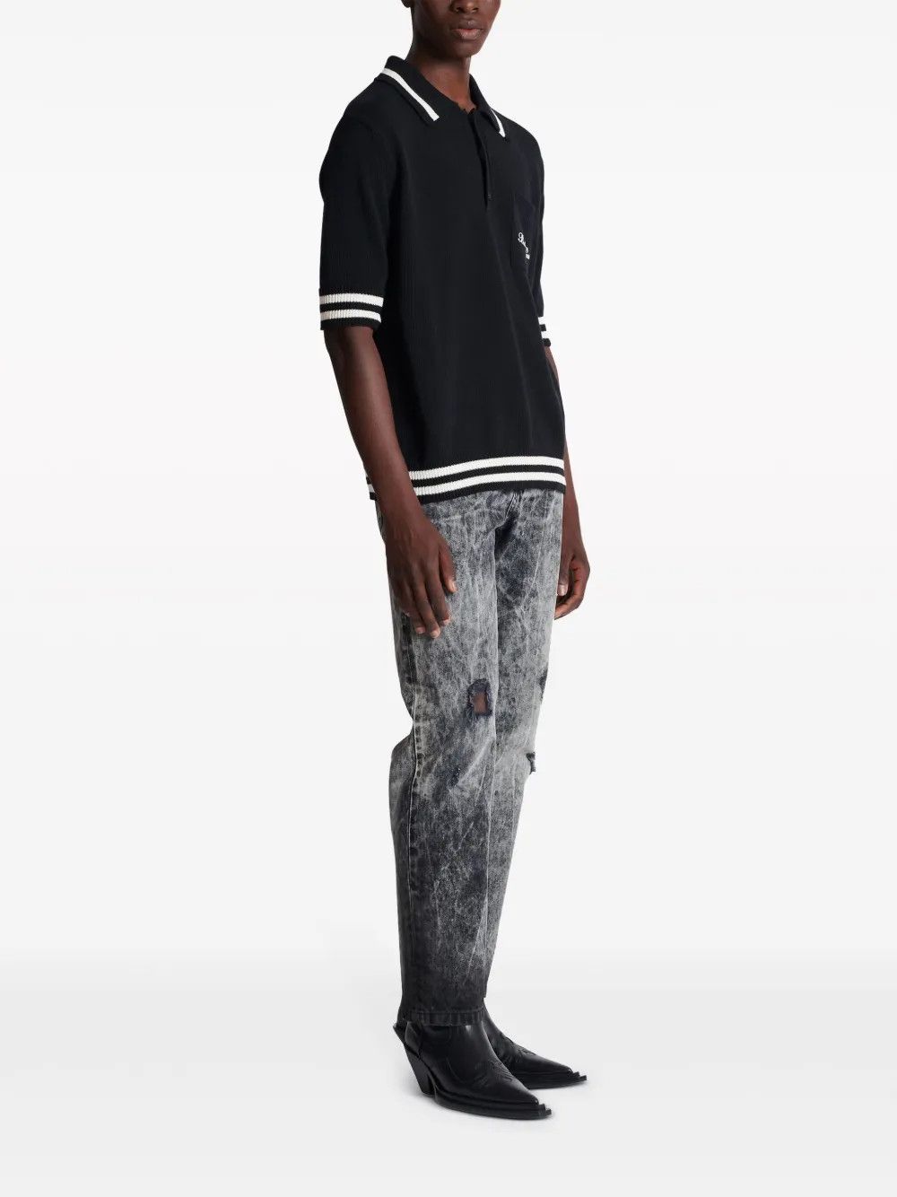 Balmain o1s1wg110925 Logo Embroidered Striped Polo Shirt in Black Size US L / EU 52-54 / 3 - 4 Thumbnail