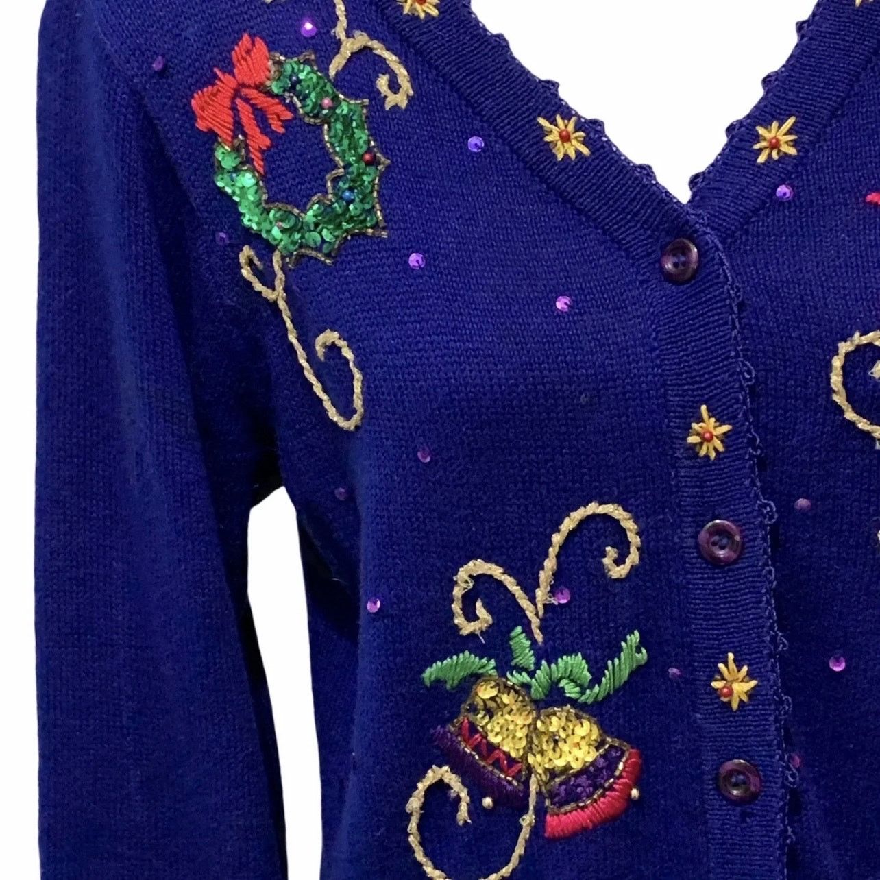 Vintage VINTAGE Arriviste Ugly Christmas Sweater Beads Sequins SM Size S / US 4 / IT 40 - 3 Thumbnail