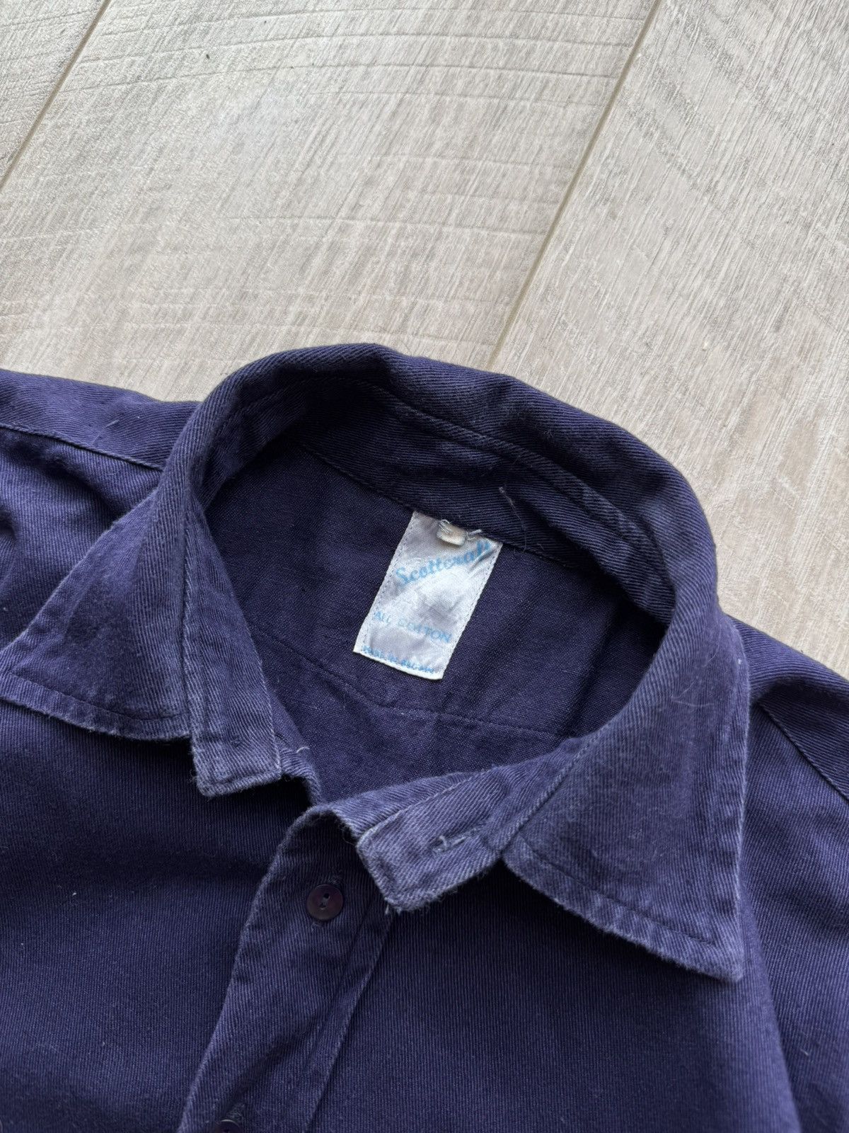 Vintage Soft Dark Blue Work Shirt by Scottcraft Washed Cotton Twill Size US L / EU 52-54 / 3 - 7 Thumbnail