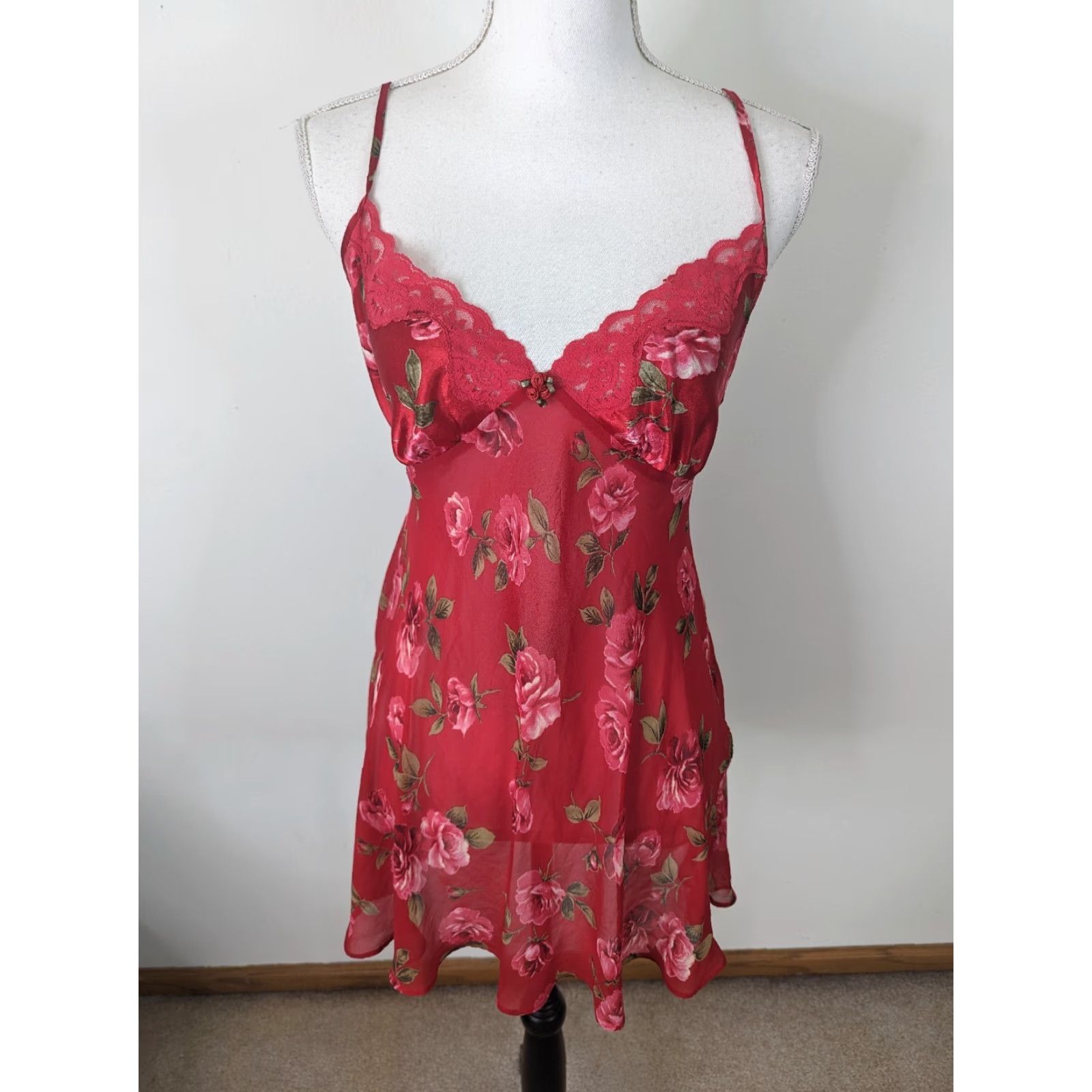 Vintage VINTAGE California Dynasty 2pc SATIN Red GOWN Nightgown Robe SET L Red 1980s Womens Size ONE SIZE - 5 Thumbnail