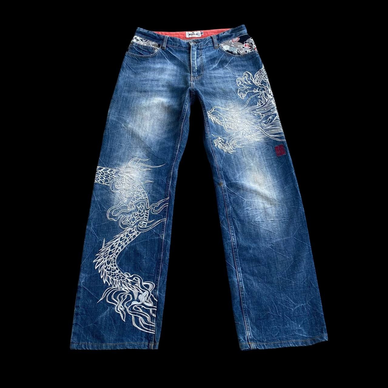 Japan Blue × KOJIMA GENES VINTAGE KARAKURI TAMASHI ECCENTRIC ICONIC DRAGON EMBROIDERED Size US 31 - 7 Thumbnail