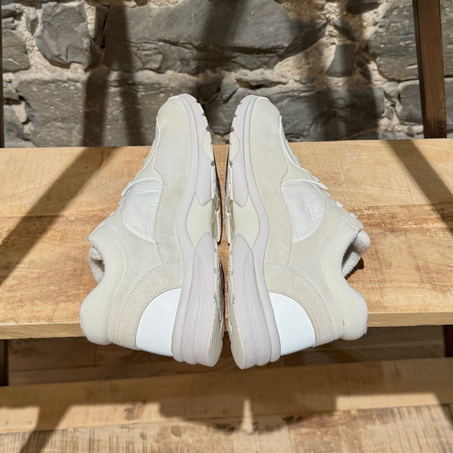 Chanel White Ivory Suede Nylon CC Reflective Sneakers