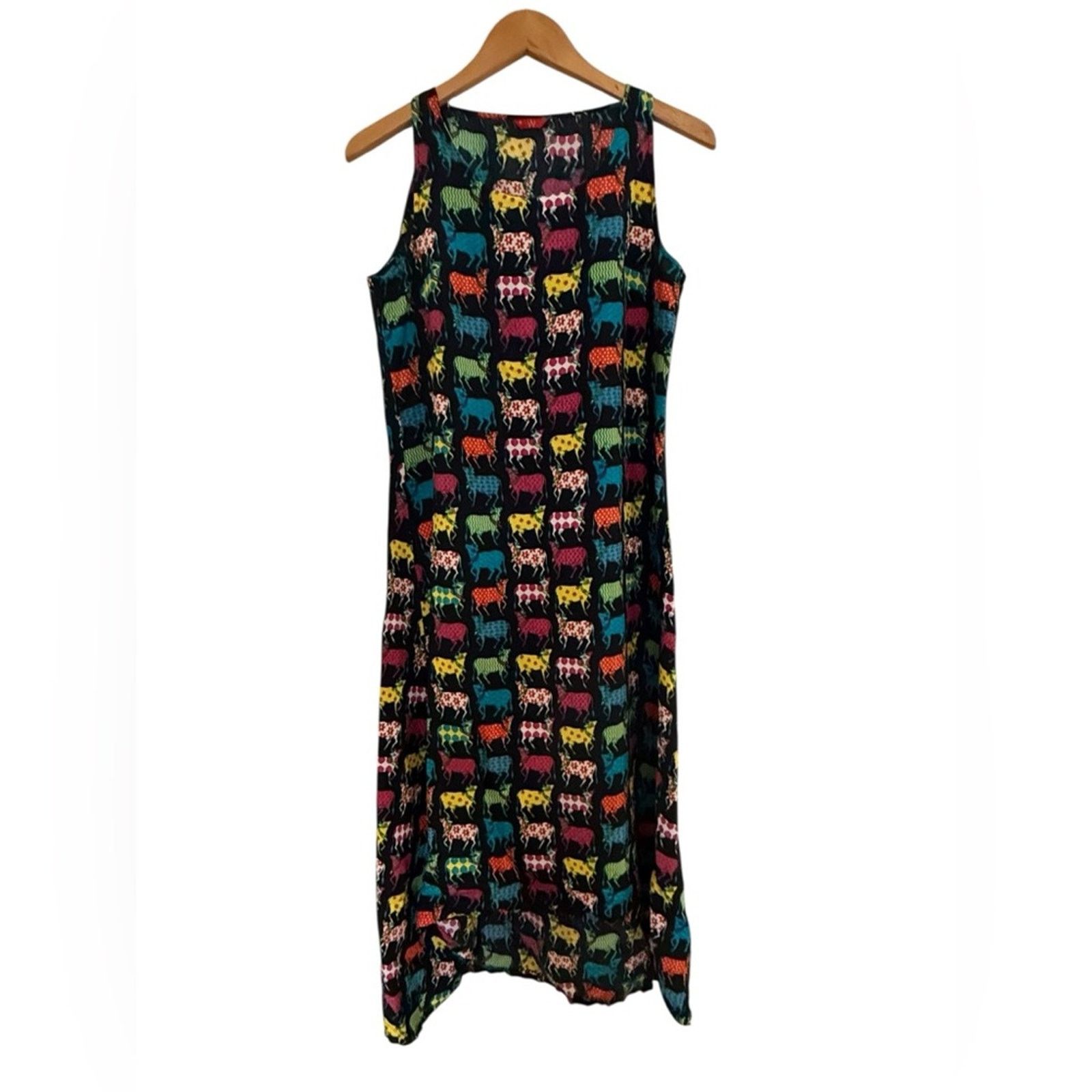 Handmade Colorful Animal Print Midi Dress Sleeveless Boho Viscose 10 Size M / US 6-8 / IT 42-44 - 2 Thumbnail