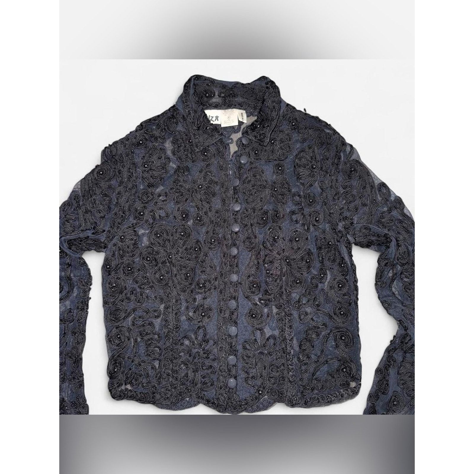 Hunza G Rare Vintage Hunza Black Mesh Beaded Embroidered Top 80s/90s Size S / US 4 / IT 40 - 2 Thumbnail