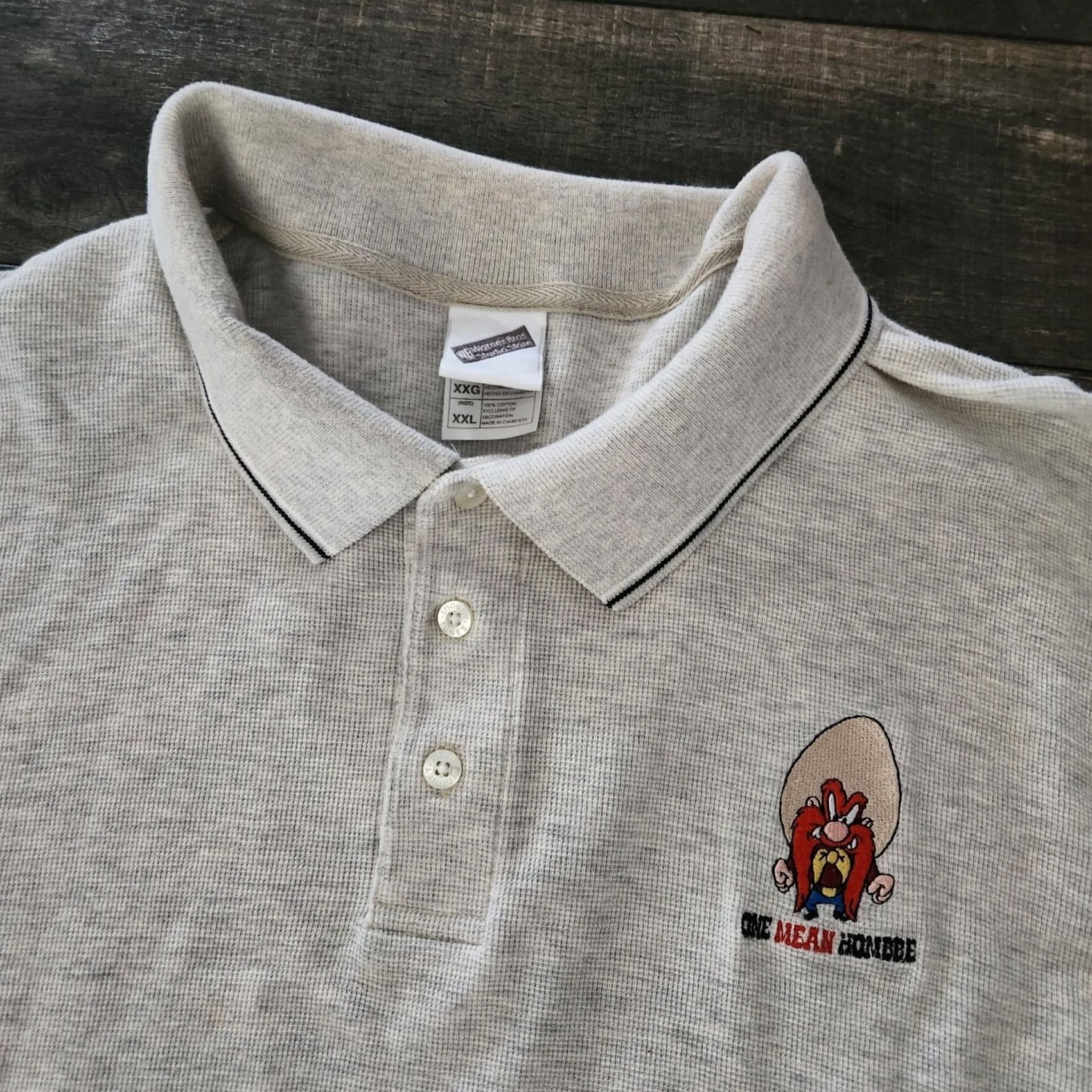 Vintage VINTAGE Looney Tunes Polo Shirt 2XL Gray Mens Golf Yosemite Sam Sam Polo Shirt Mens 2XL Cotton Short Sleeve Collared Regular Boy? Size US XXL / EU 58 / 5 - 2 Thumbnail