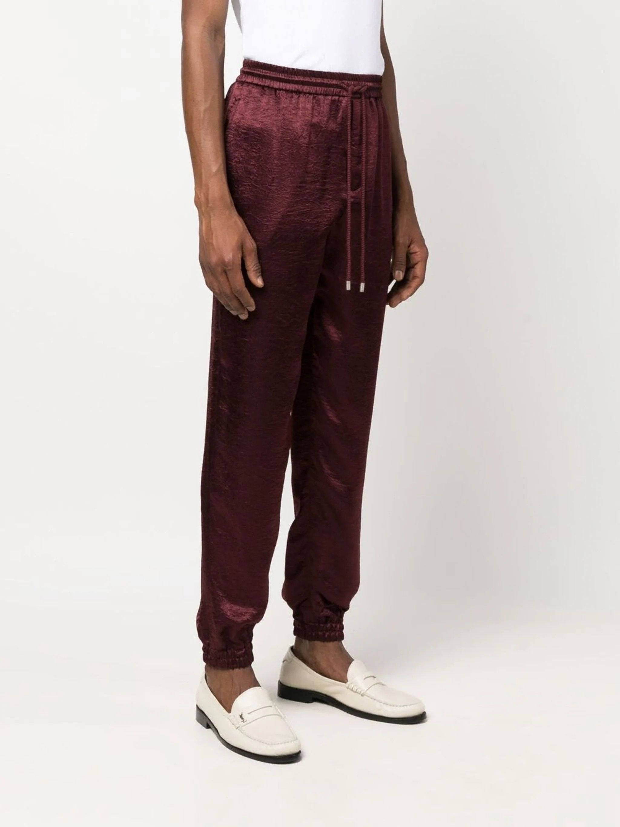 Saint Laurent Paris Saint Laurent Drawstring Track Pants - Burgundy Satin Size US 34 / EU 50 - 3 Thumbnail