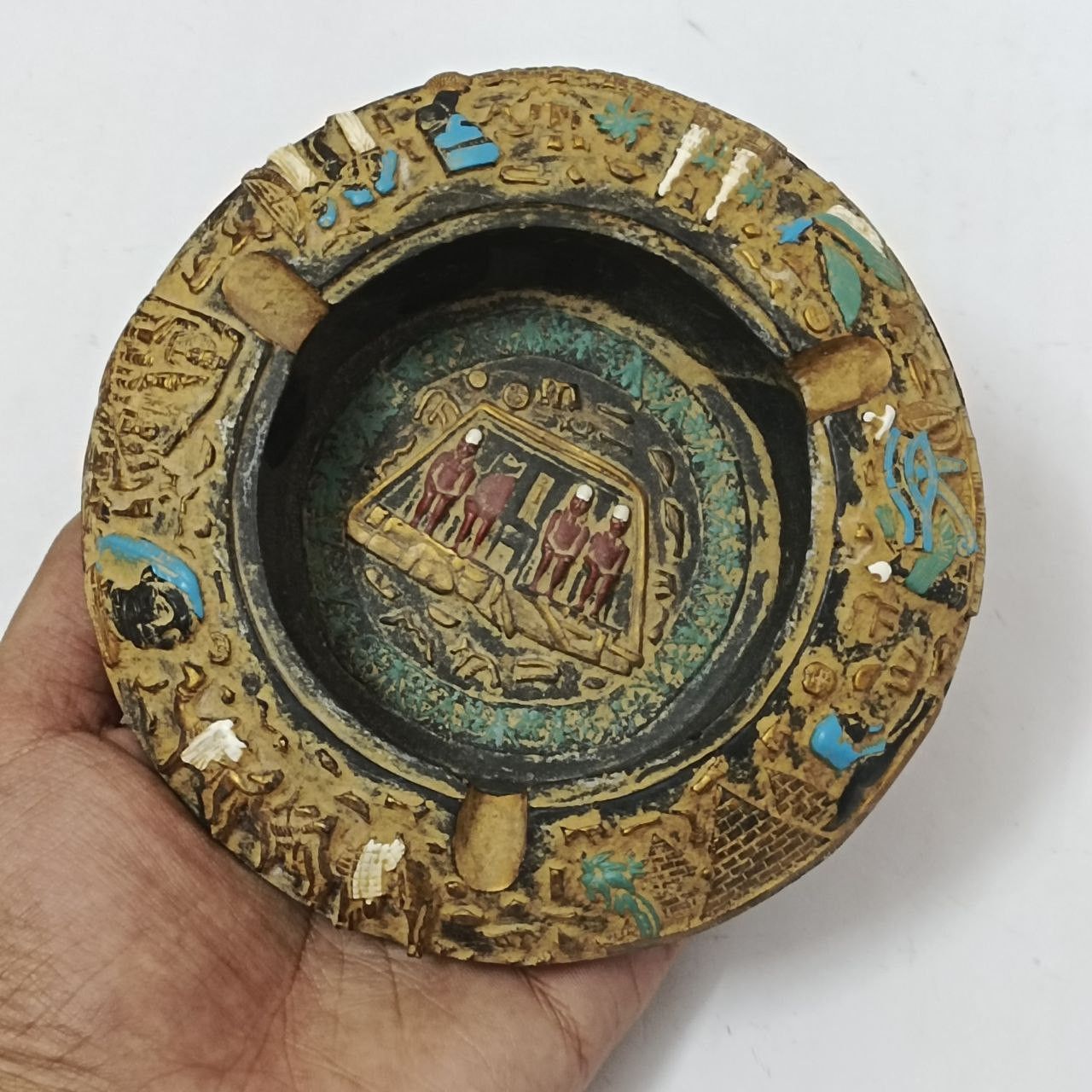 Handmade Egyptian pharaonic ashtray with engraved ancient symbols Size ONE SIZE - 8 Thumbnail