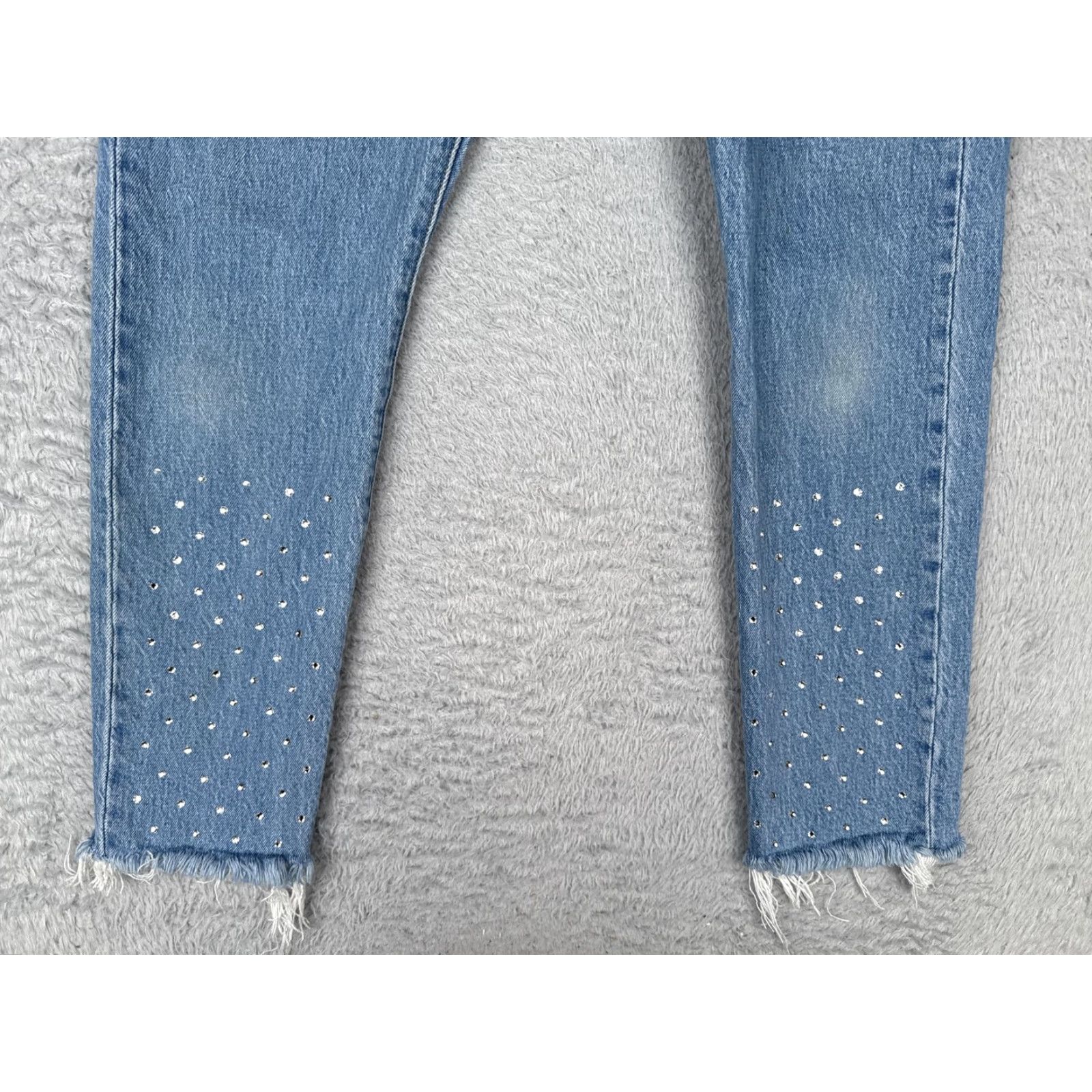 Levi's Levis Jeans Womens 28x28 Blue Denim Premium 501 Skinny Jeweled Mid Rise Cotton Blend Spandex Size 28" / US 6 / IT 42 - 2 Thumbnail