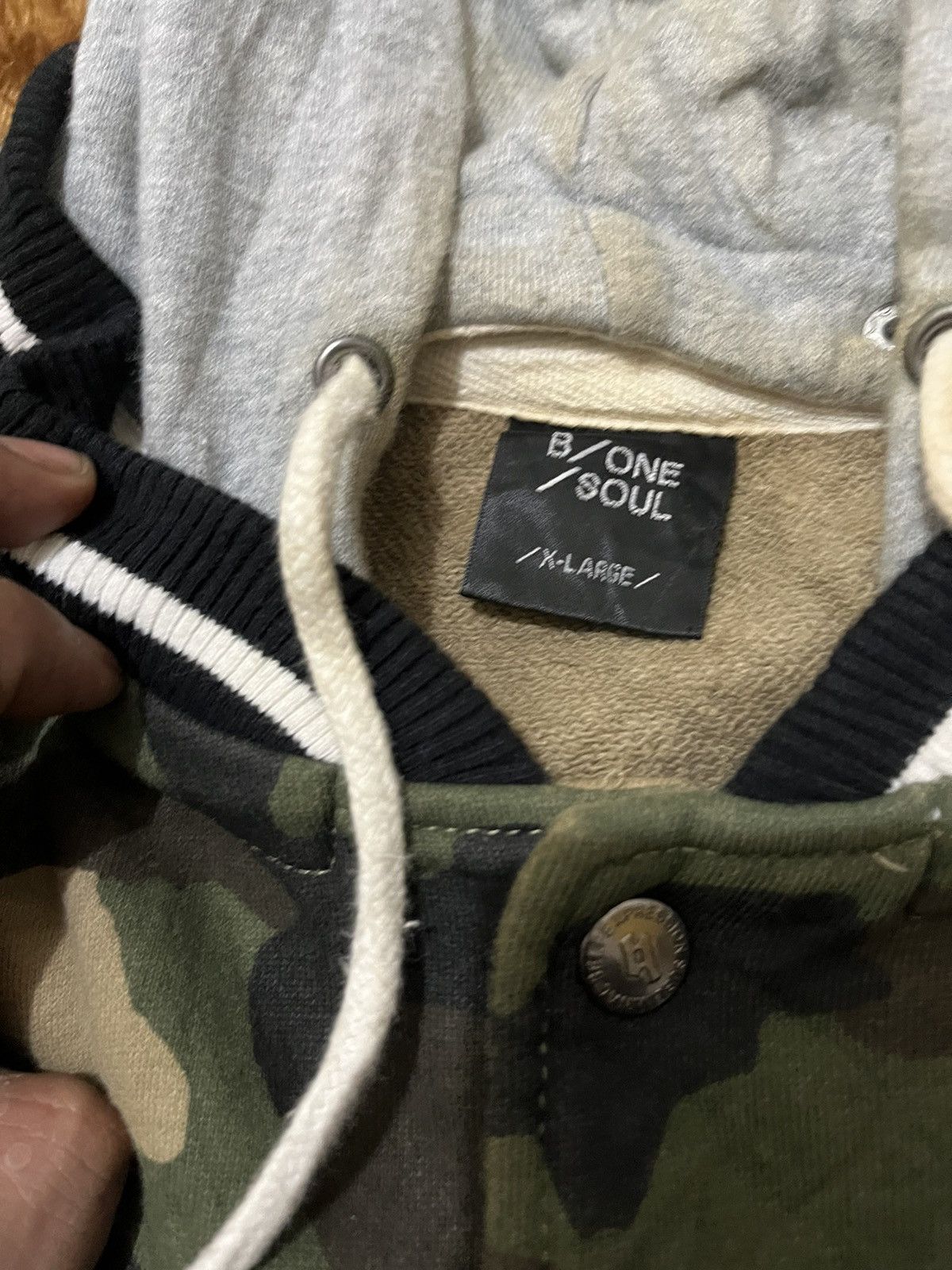 Japanese Brand Varsity Hoodie By B One Soul Army Military Y2K Style Vintage Size US XL / EU 56 / 4 - 4 Thumbnail