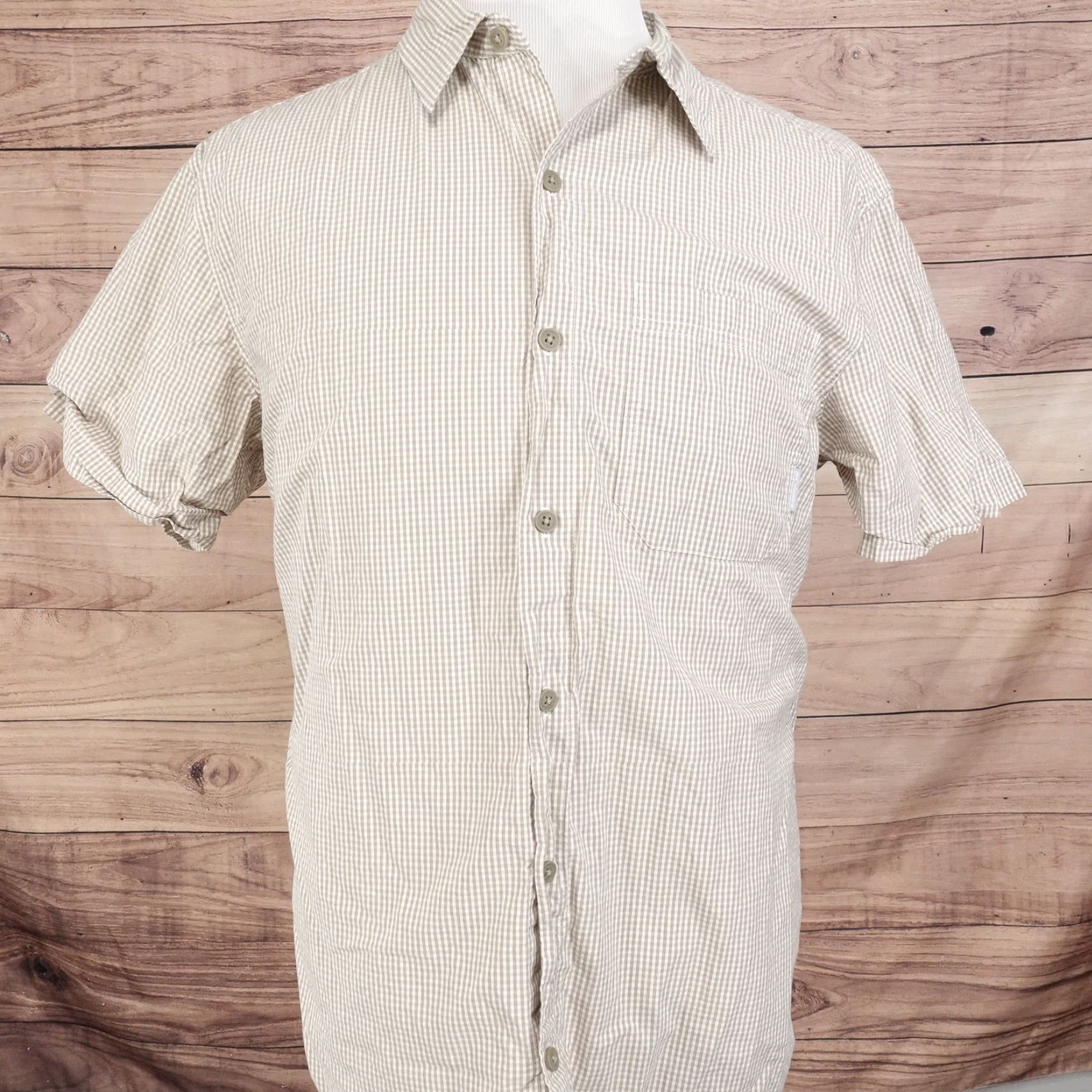 Vintage COLUMBIA SPORTSWEAR BEIGE SHORT SLEEVE CHECK BUTTON UP SHIRT MENS L Size US L / EU 52-54 / 3 - 4 Thumbnail