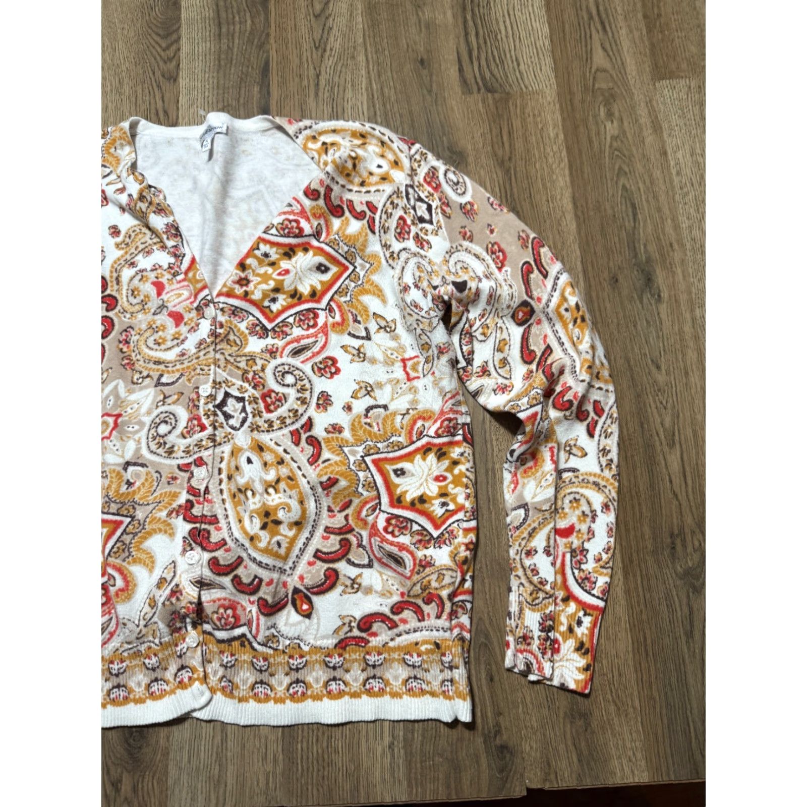 Croft & Barrow Croft & Barrow Sweater, Women's XL, Cardigan, Brown, Paisley, Button Up, Knit, Long Sleeve, Casual, Fall Winter Spring Summer, Regular, Beige? Size XL / US 12-14 / IT 48-50 - 4 Thumbnail
