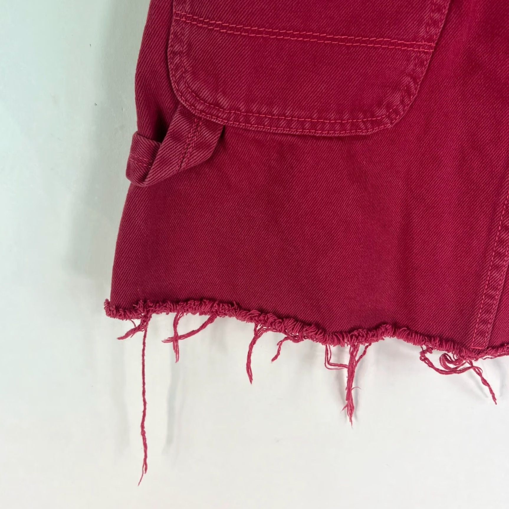 RVCA RVCA Denim Mini Skirt Womens Size 28 Red Pockets Mid Rise Zip Button Casual Boho Beach 90s Womens Size 28" / US 6 / IT 42 - 4 Thumbnail